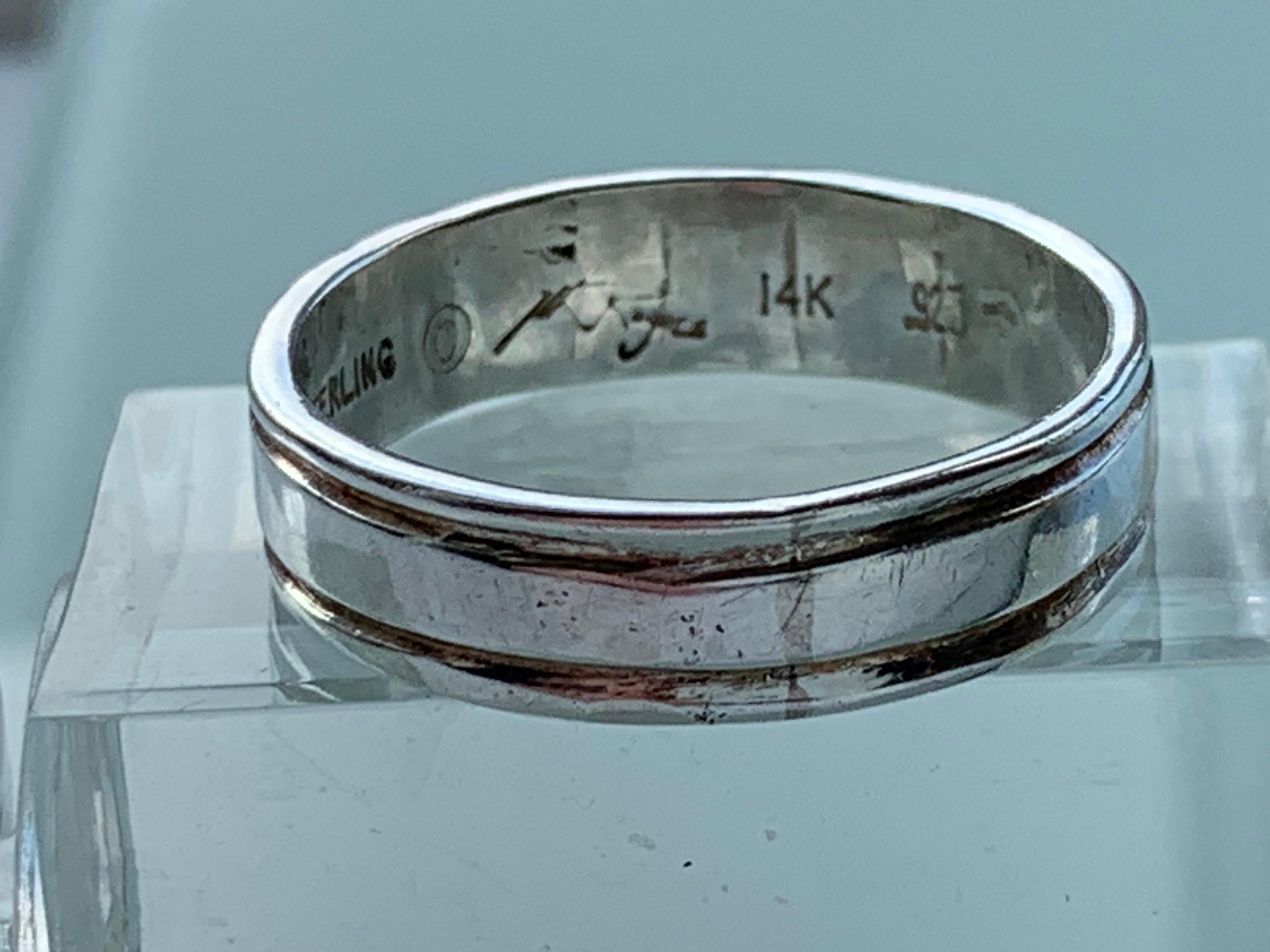J.R Rogers Sterling Silver & 14k Gold Navajo Designer Ring For Sale 1