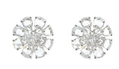 JR Rose Cut Briolette Diamond Flower 18 Karat White Gold Earring