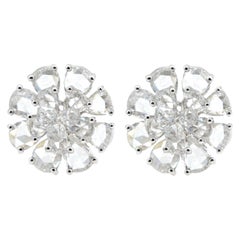 JR Rose Cut Briolette Diamond Flower 18 Karat White Gold Earring