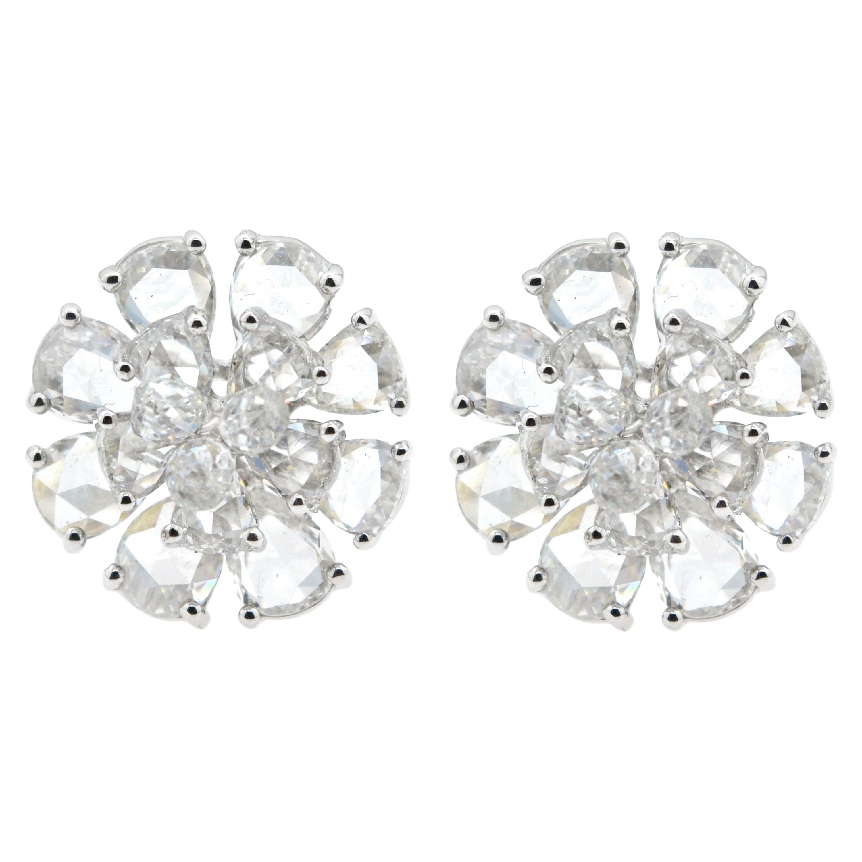 Pendiente JR Flor de diamantes briolette talla rosa de oro blanco de 18 quilates