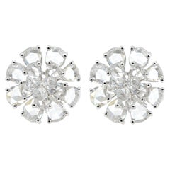 JR Rose Cut Briolette Diamant Blume 18 Karat Weißgold Ohrring