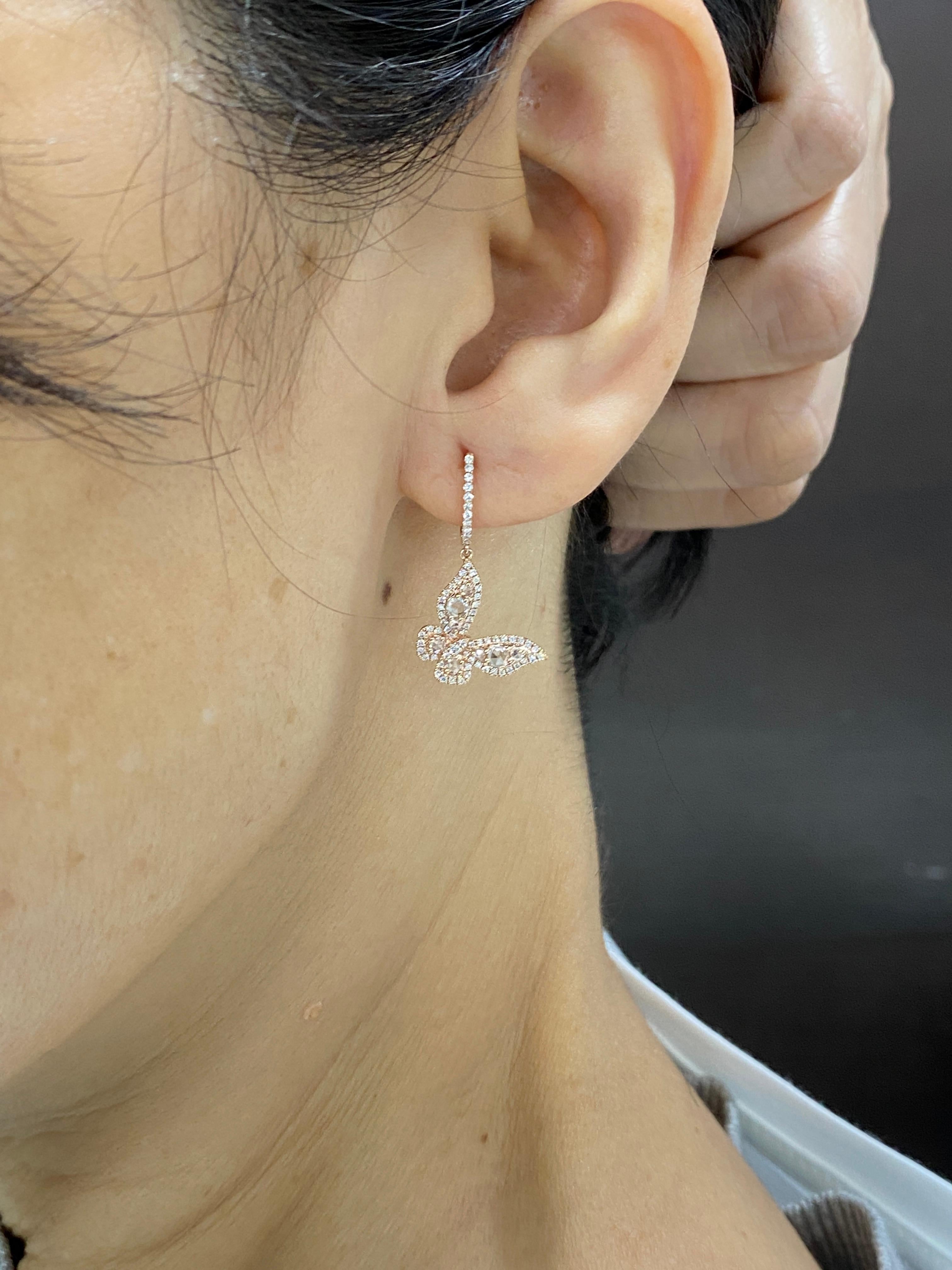 Contemporaneo Orecchino JR Rose Cut Butter Fly in oro rosa 18 carati in vendita