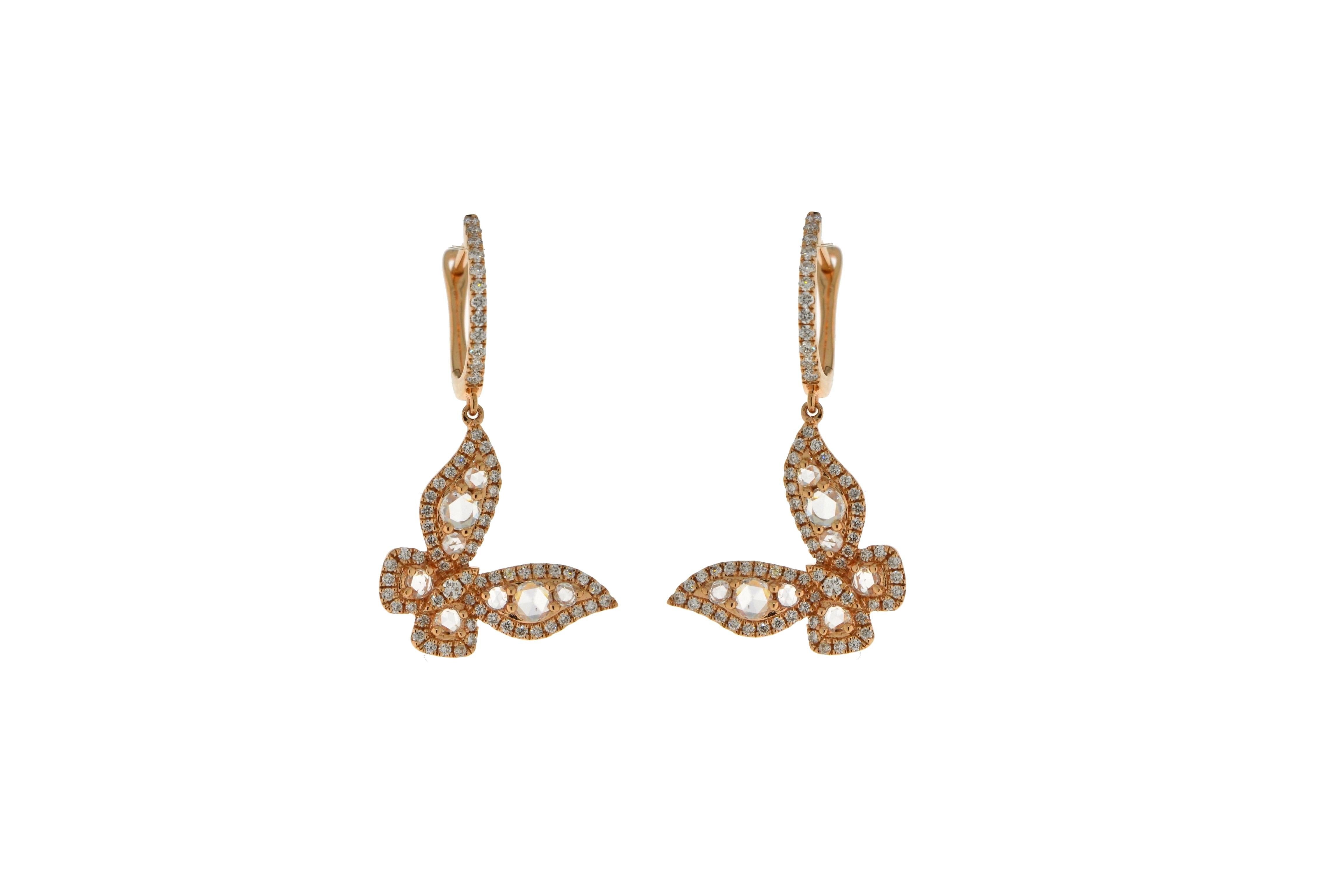 JR Rose Cut Butter Fly 18 Karat Rose Gold Earring In New Condition For Sale In Hong Kong, HK