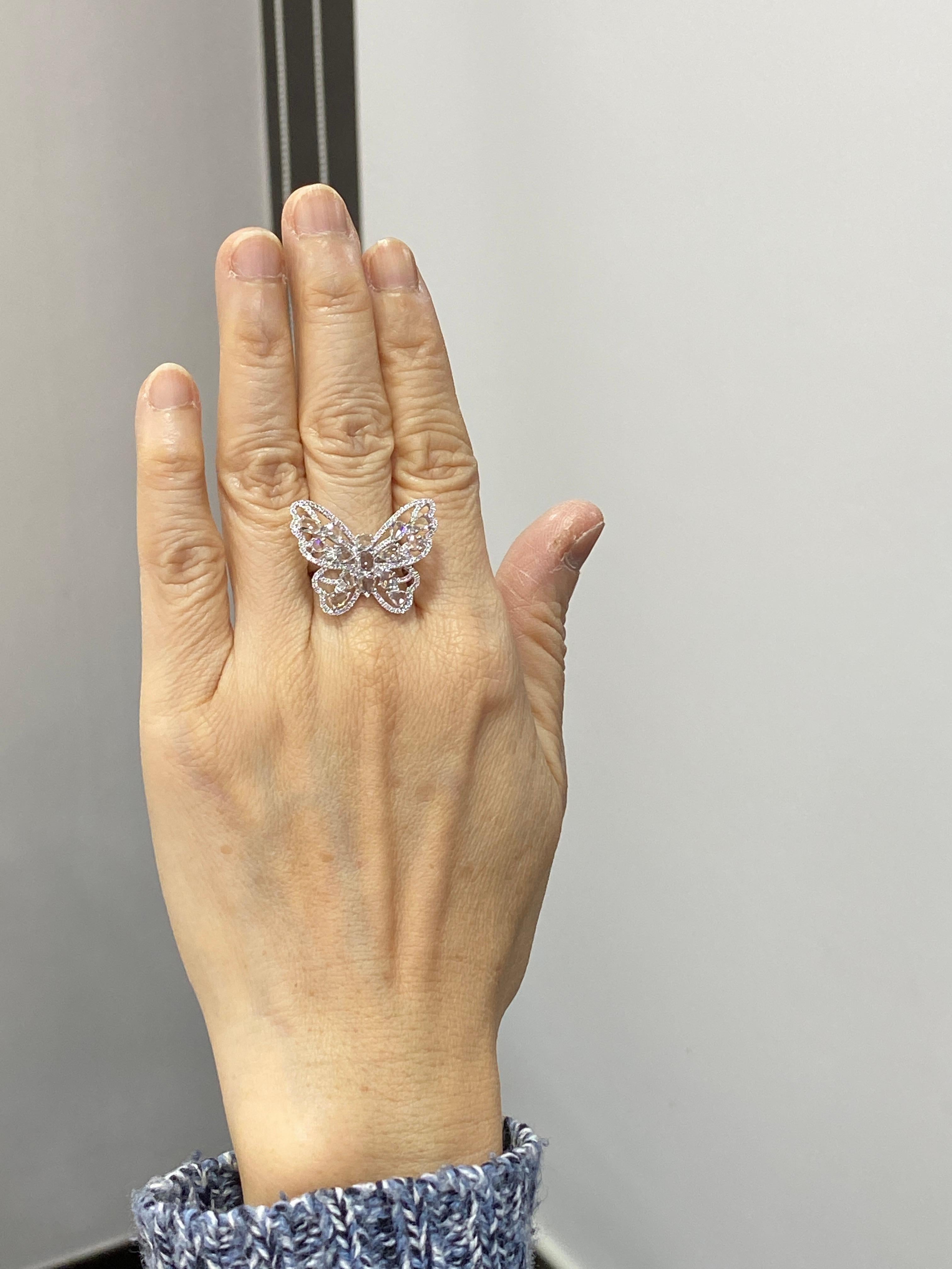 Anello JR Rose Cut Butter Fly in oro bianco 18 carati In condizioni Nuovo in vendita a Hong Kong, HK