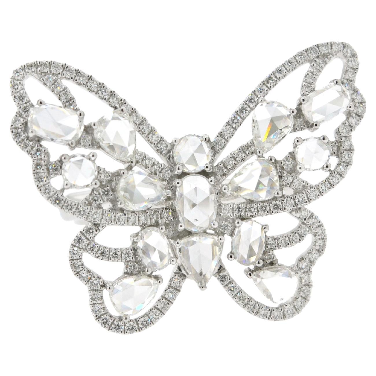 JR Rose Cut Butter Fly 18 Karat White Gold Ring