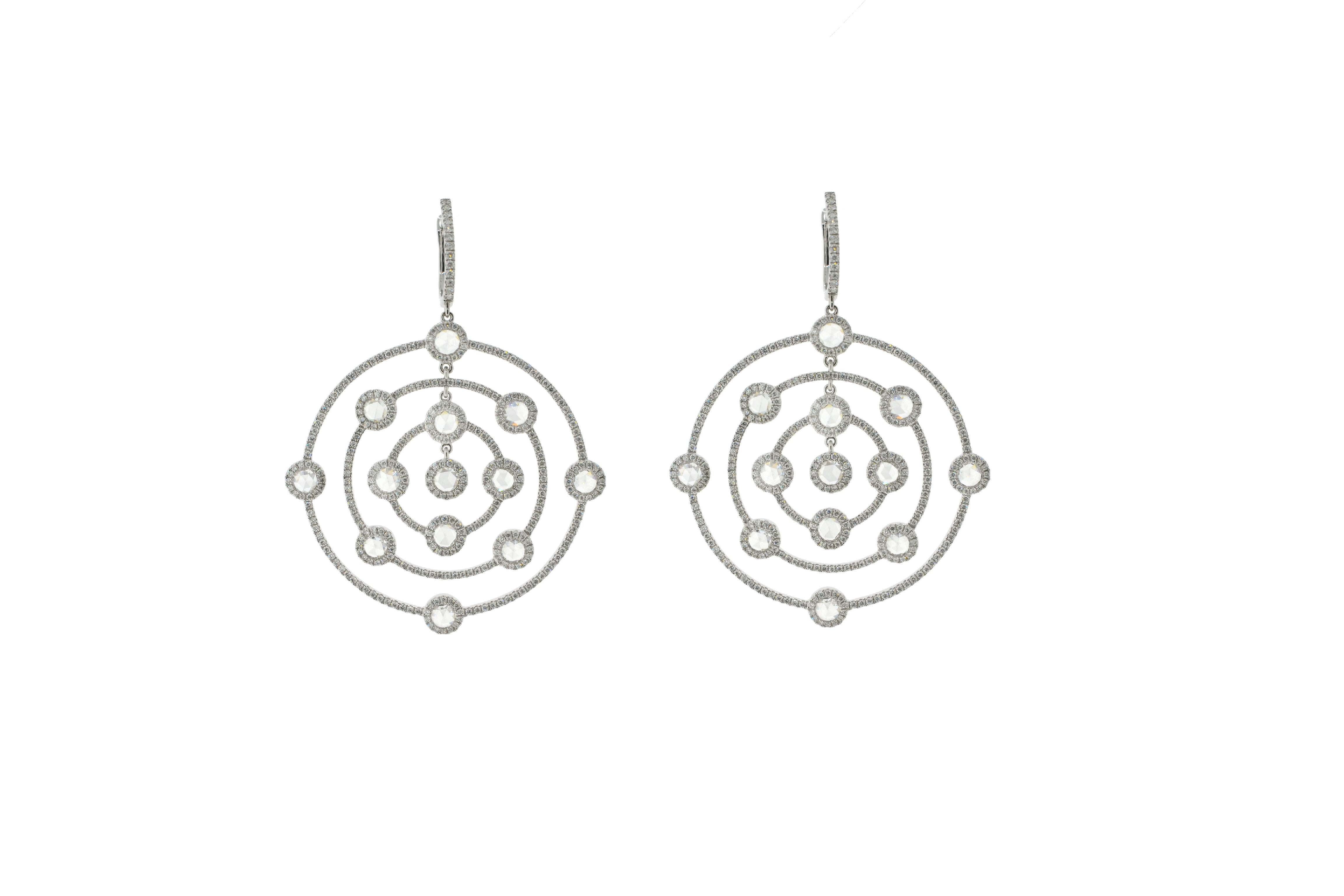 JR Rose Cut Dangling 18 Karat White Gold Earring In New Condition For Sale In Hong Kong, HK