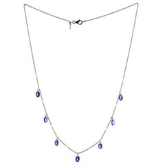JR Rose Cut Diamond 18 Karat White Gold Sapphire Dangling Choker Necklace