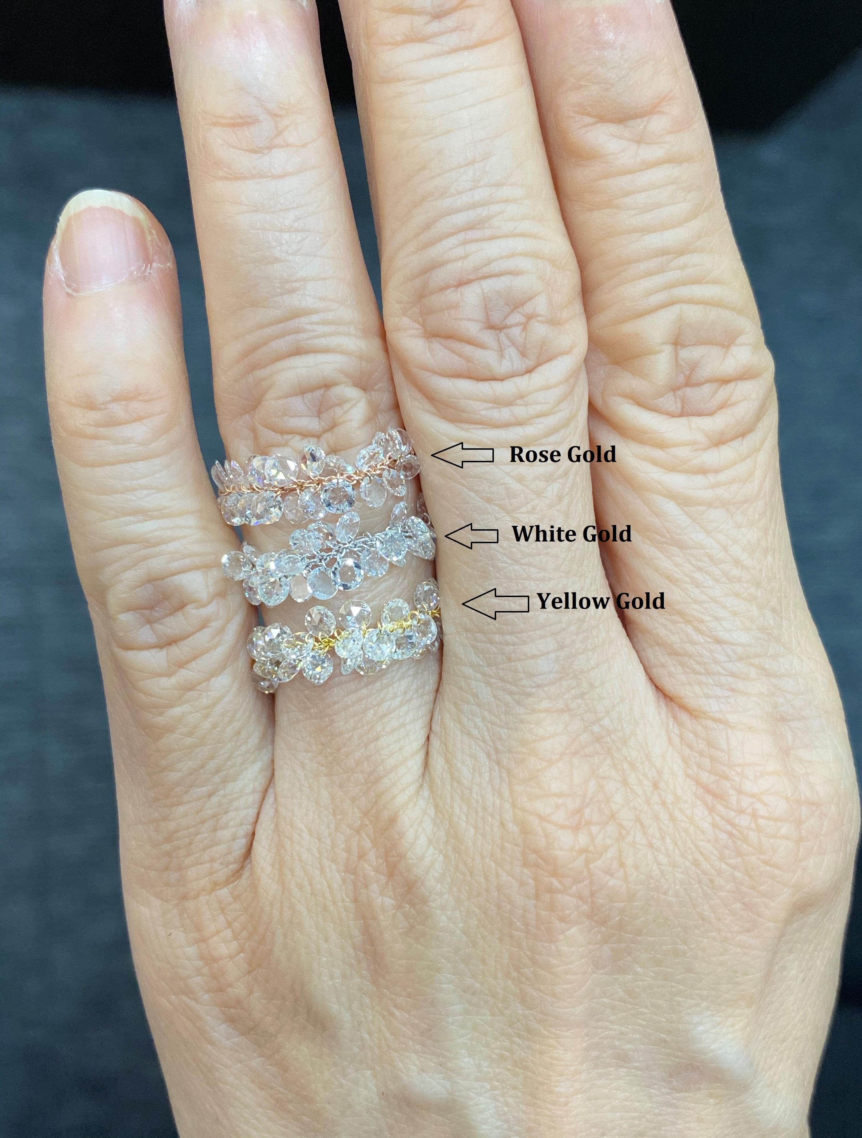 Modern JR Rose Cut Diamond Dangling Ring 18 Karat White Gold For Sale