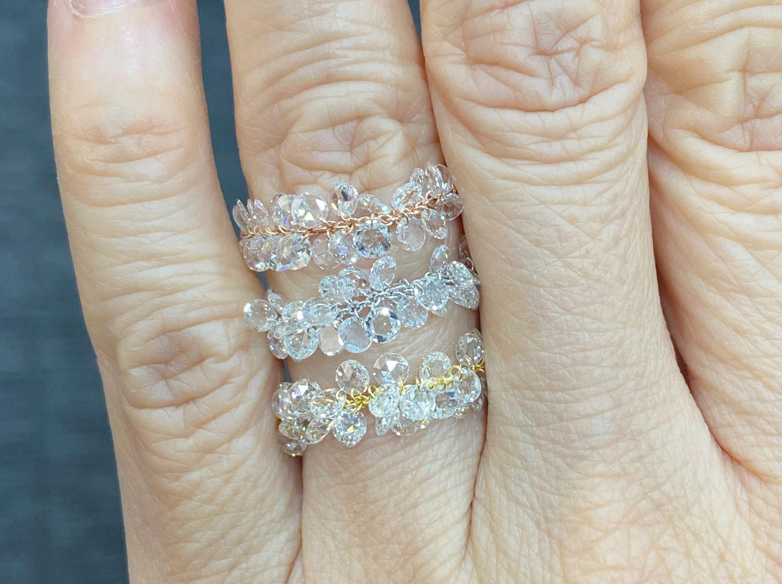 JR Rose Cut Diamond Dangling Ring 18 Karat White Gold In New Condition For Sale In Hong Kong, HK