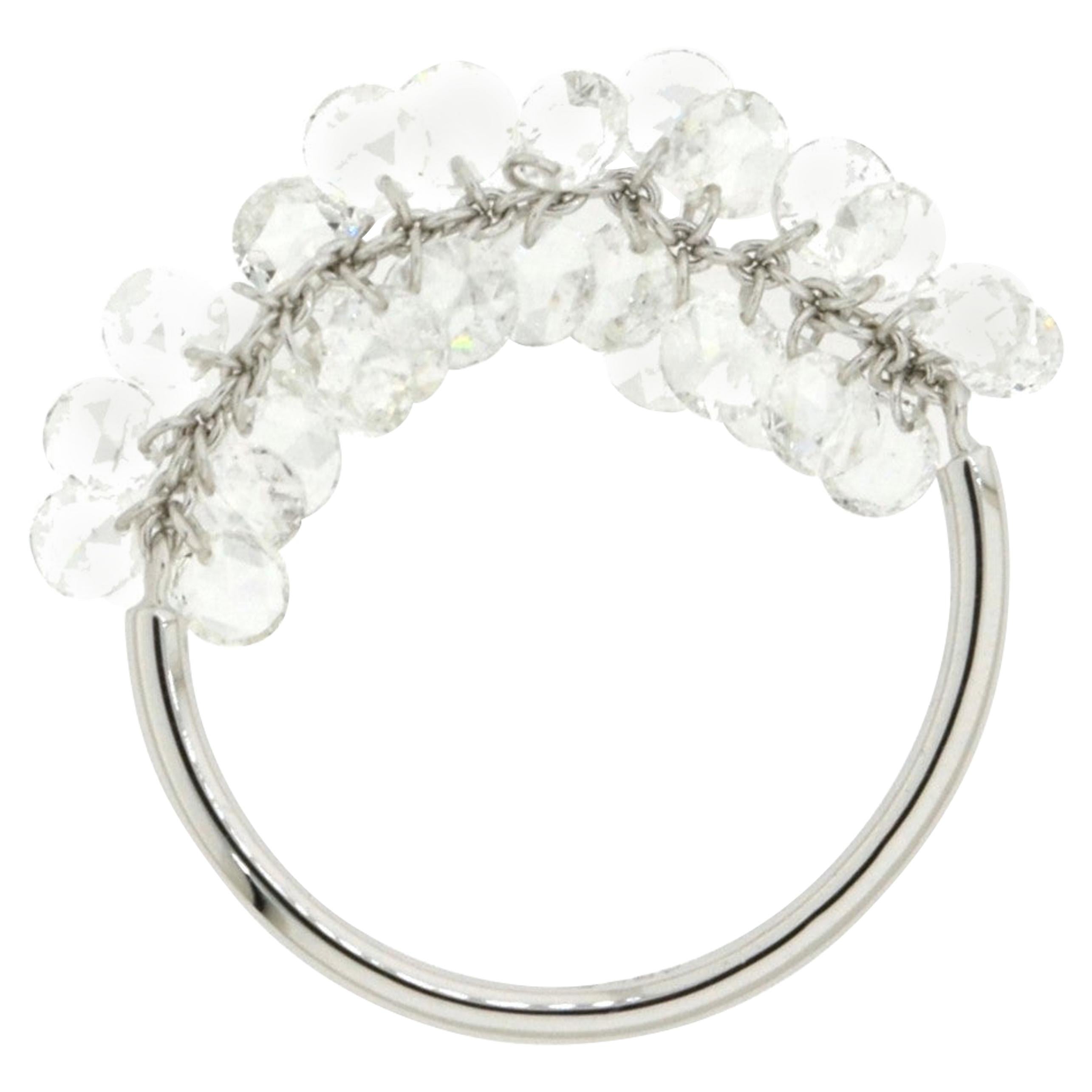 JR Rose Cut Diamond Dangling Ring 18 Karat White Gold For Sale
