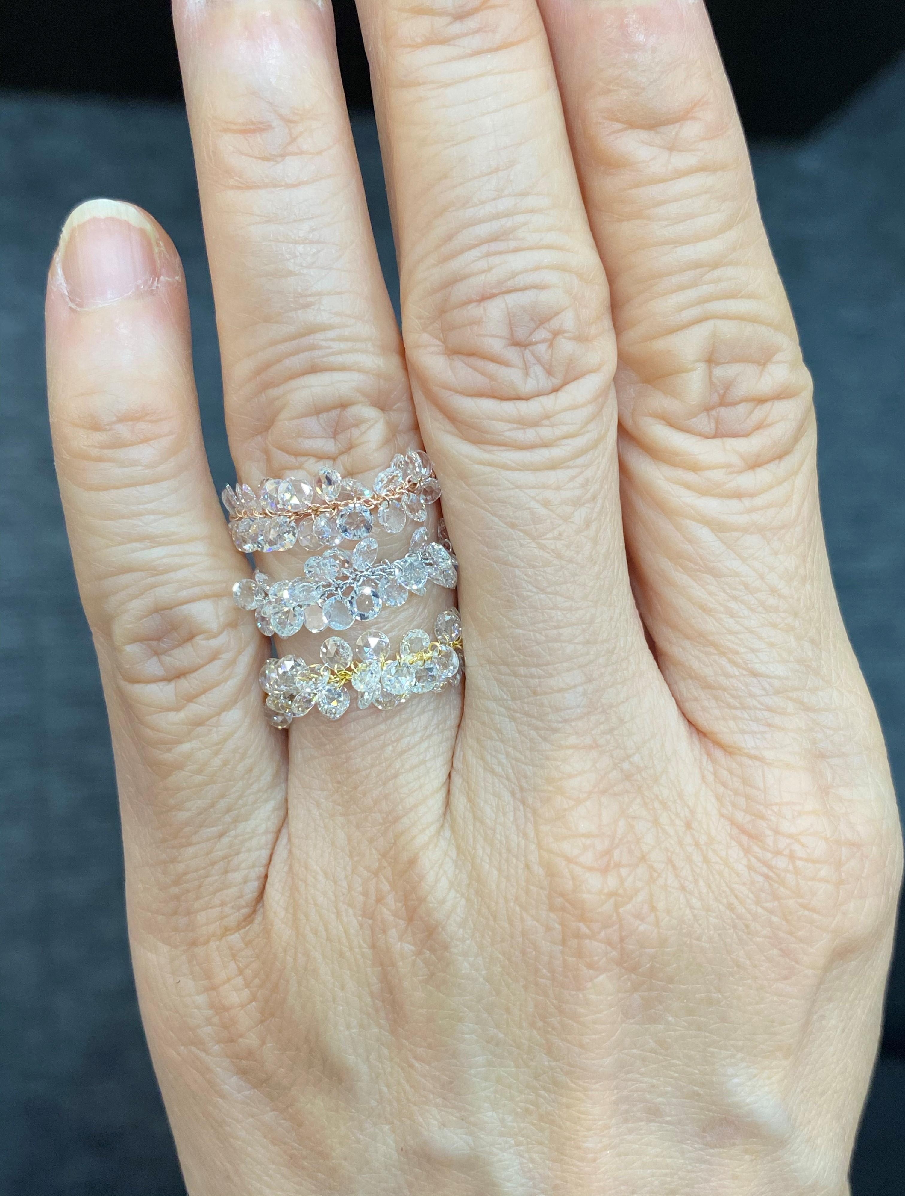 Modern JR Rose Cut Diamond Dangling Ring 18 Karat Yellow Gold For Sale