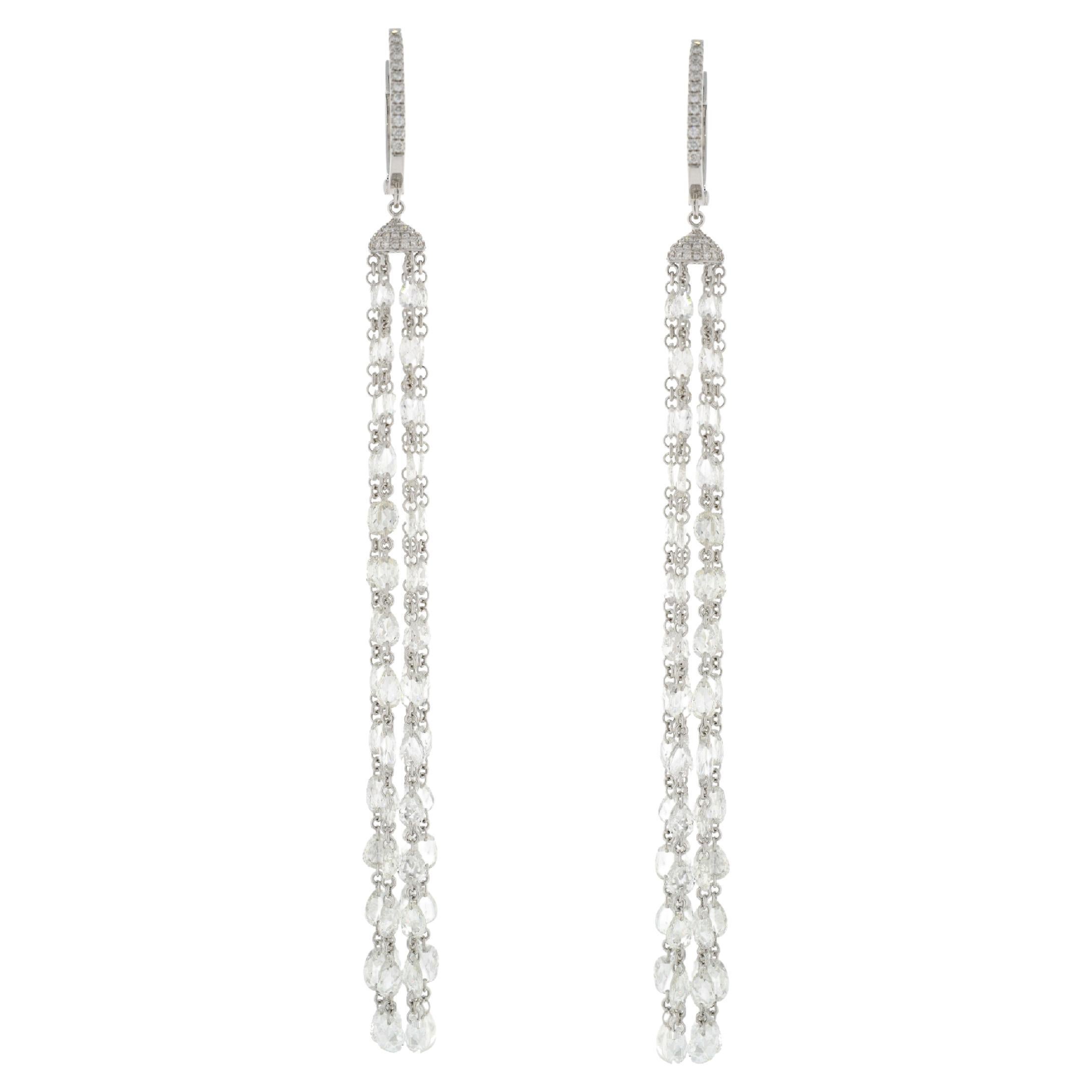 Pendiente de borla de diamante talla rosa JR de oro blanco de 18 quilates