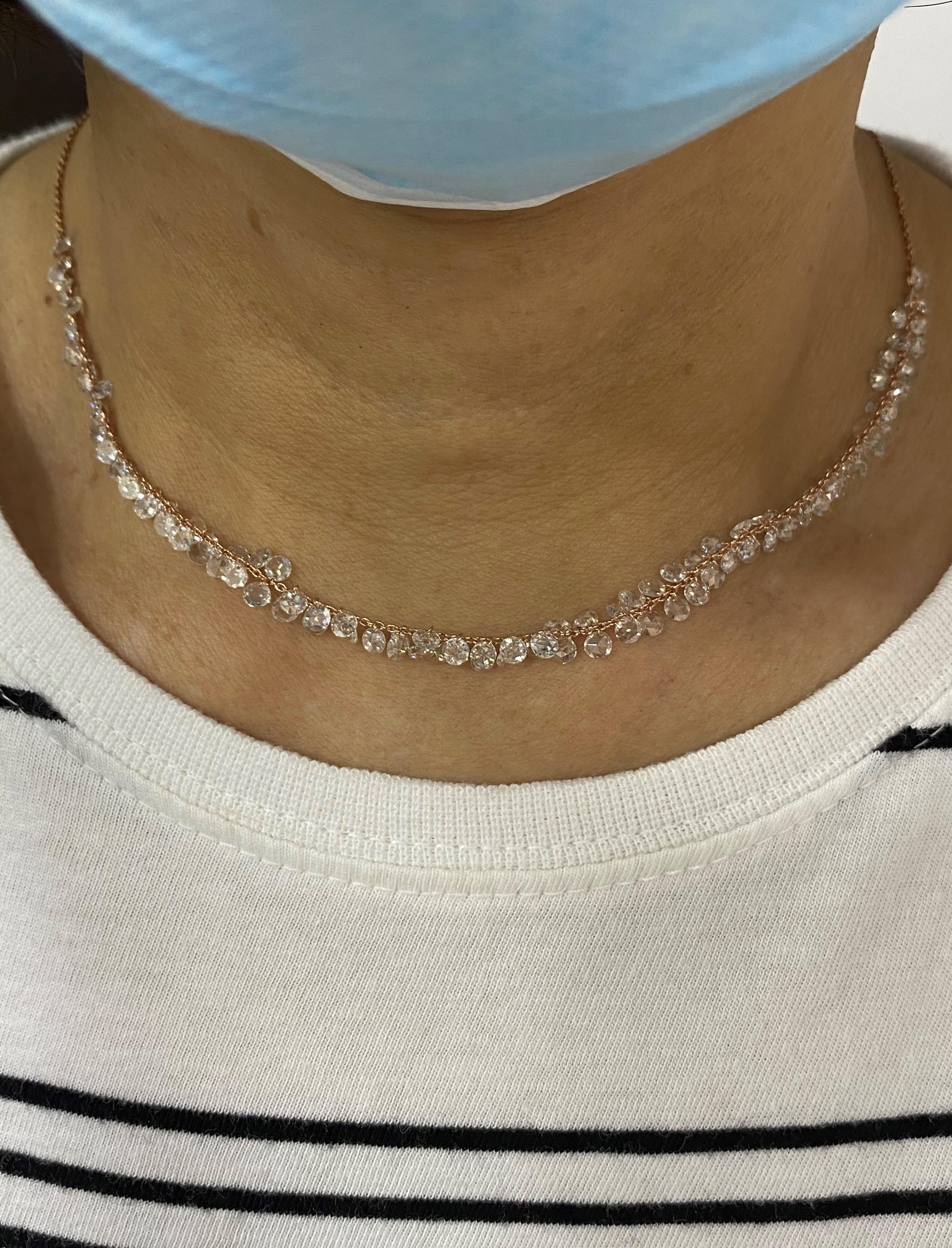 JR Rose Cut Floral Dangling Necklace 18 Karat White Gold In New Condition For Sale In Hong Kong, HK