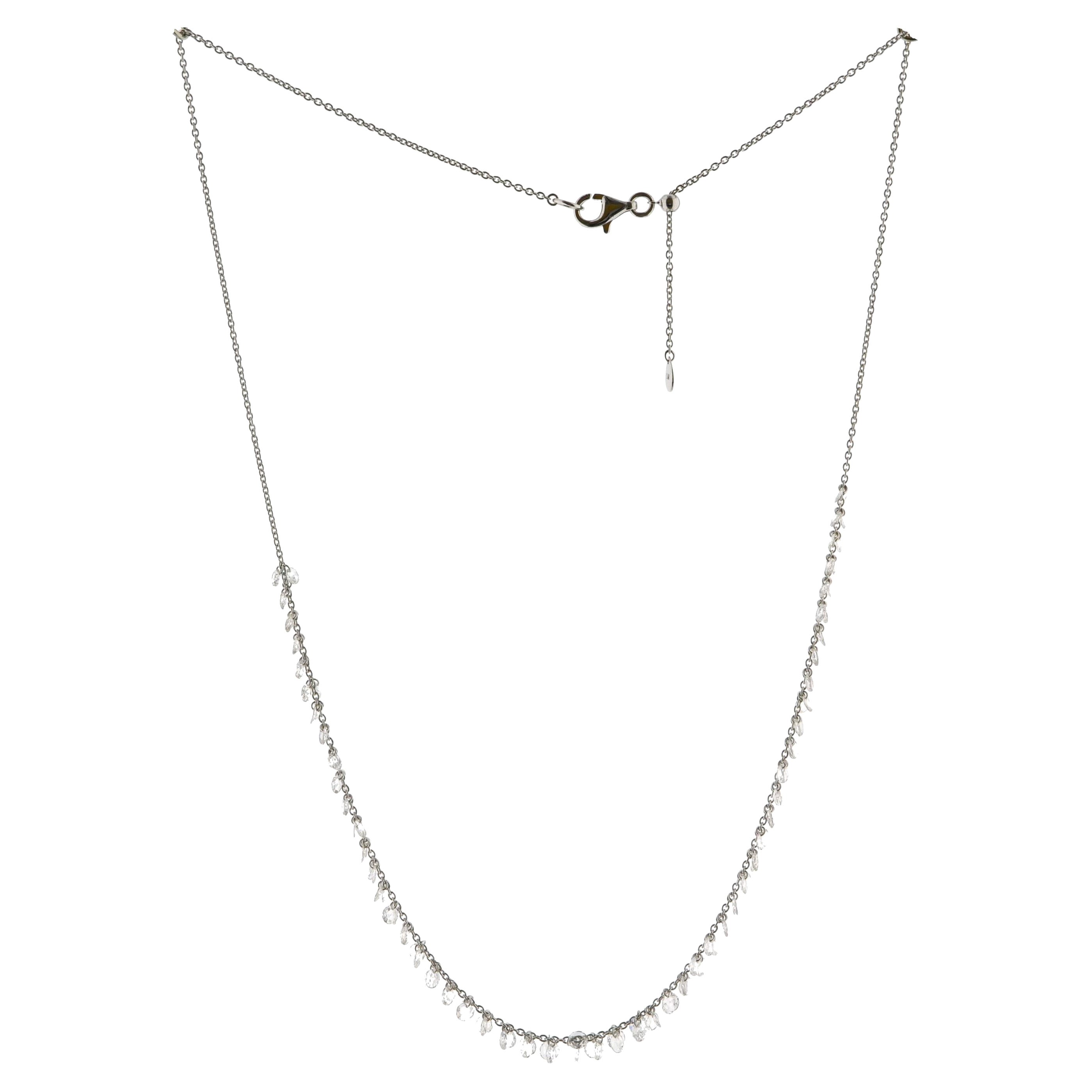 JR Rose Cut Floral Dangling Necklace 18 Karat White Gold