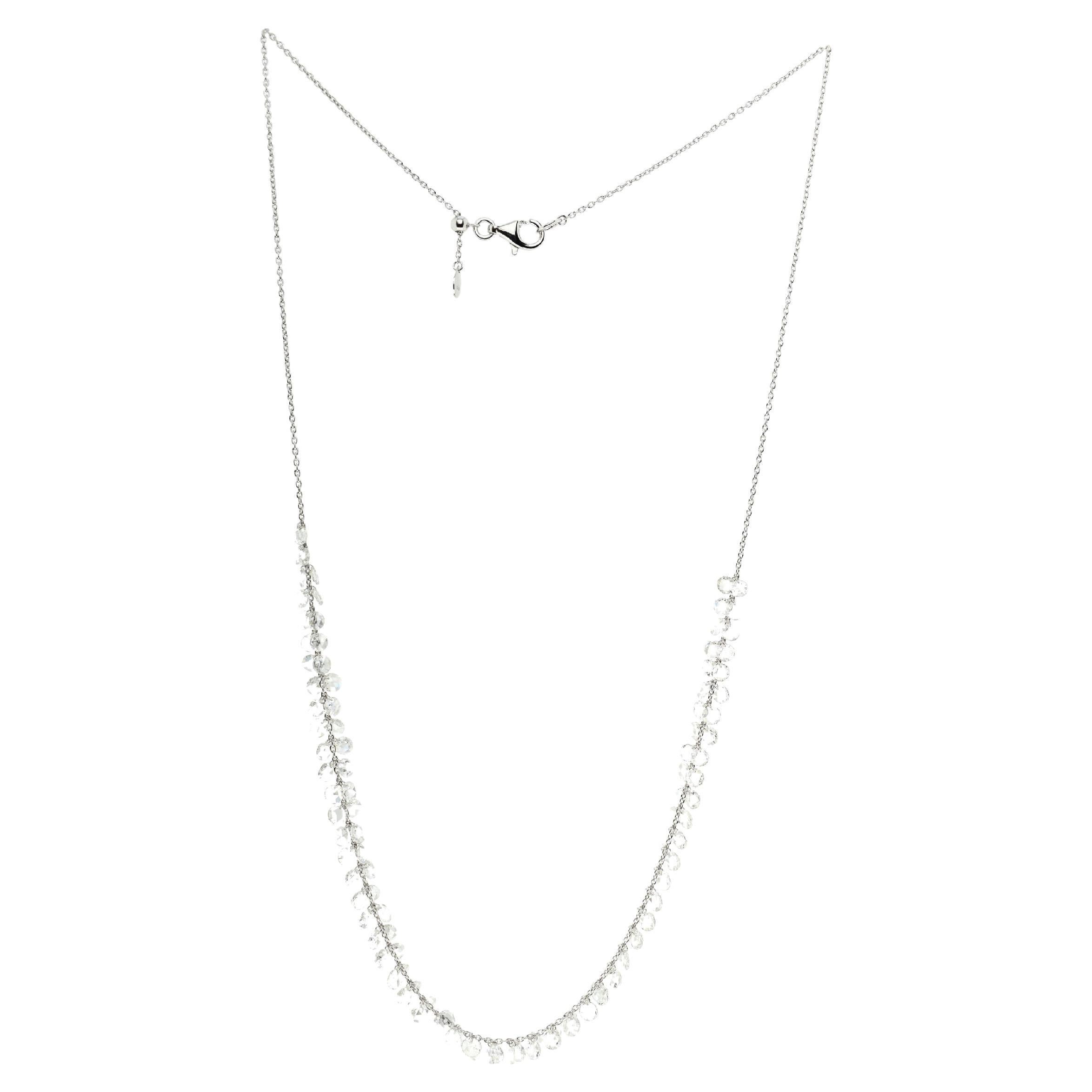 JR Rose Cut Floral Dangling Necklace 18 Karat White Gold