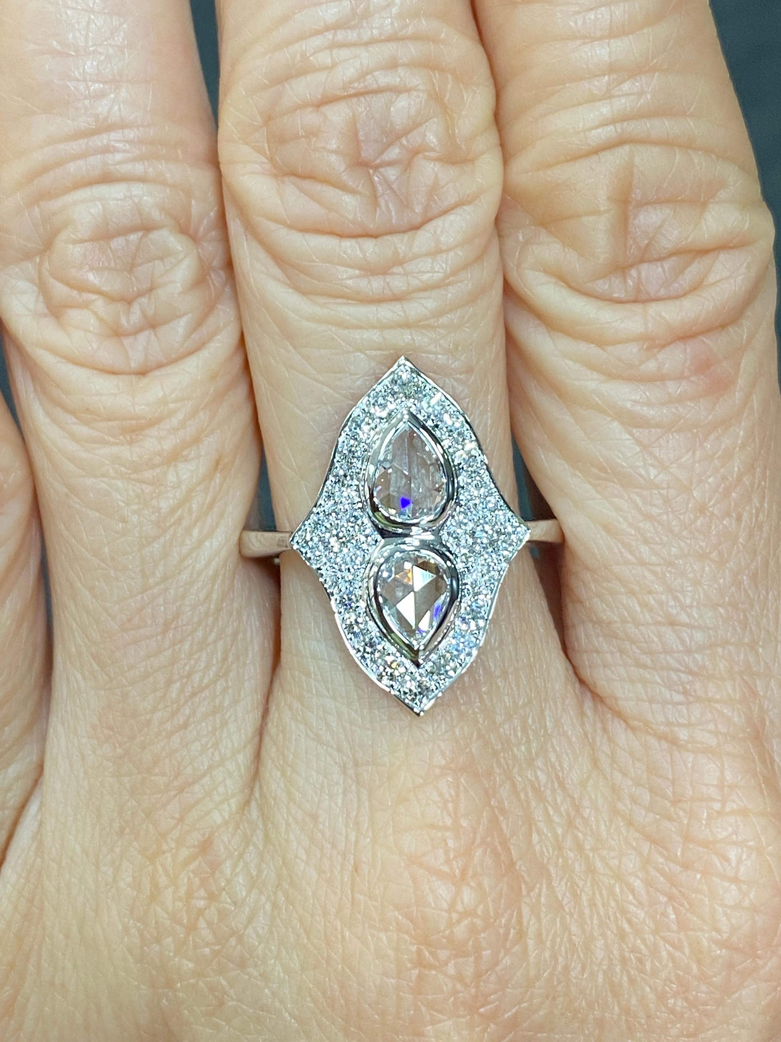 JR Toi et Moi Rose Cut Diamond 18 Karat White Gold Ring

Toi et moi ring with two large rose cut diamond set in 18k white gold

Ring Size Europe 54 (US 6.75) ,
Ring Size can be resize upon request.

Addition details or Video upon request.