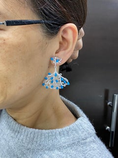 JR Turquoise and Rose Cut 18 Karat White Gold Earring
