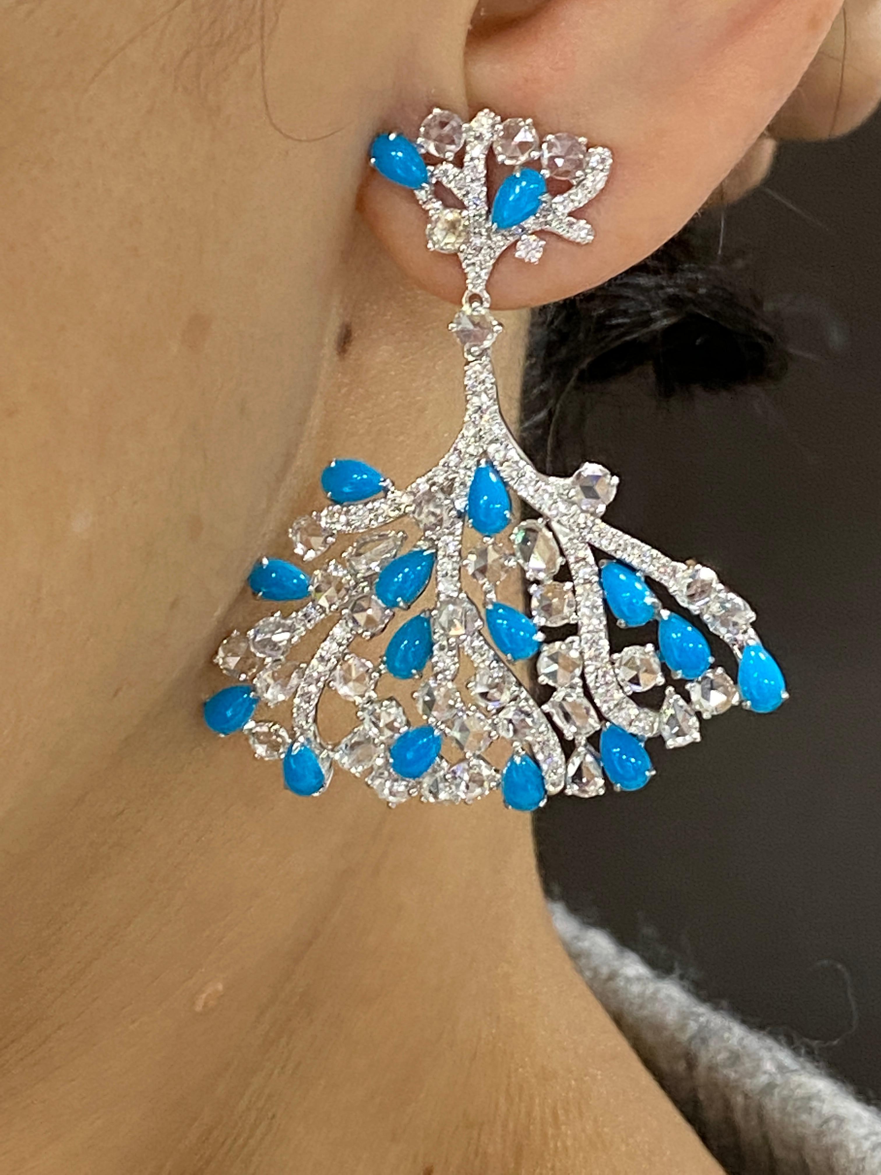 Contemporain JR, boucles d'oreilles en or blanc 18 carats, turquoise et taille rose en vente