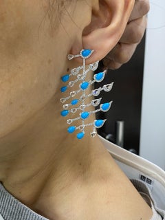 JR Boucles d'oreilles en or blanc 18 carats Turquoise Zig Zag