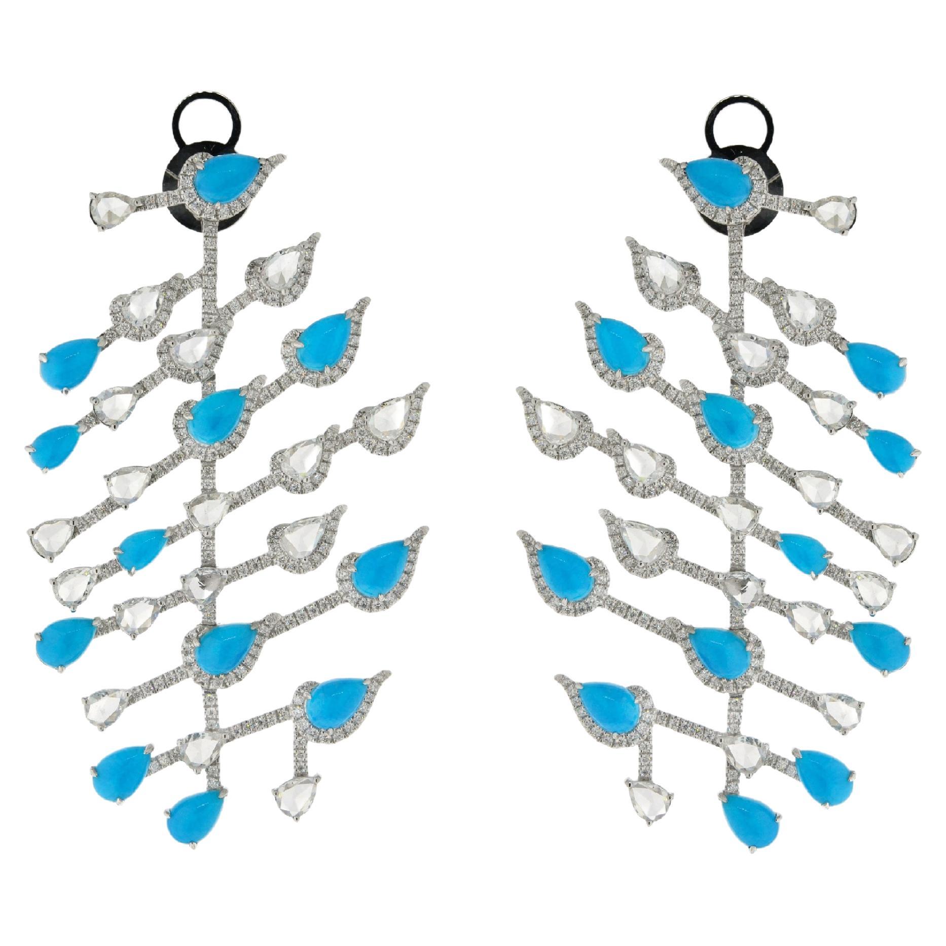 JR Boucles d'oreilles JR en or blanc 18 carats avec turquoise et zigzag