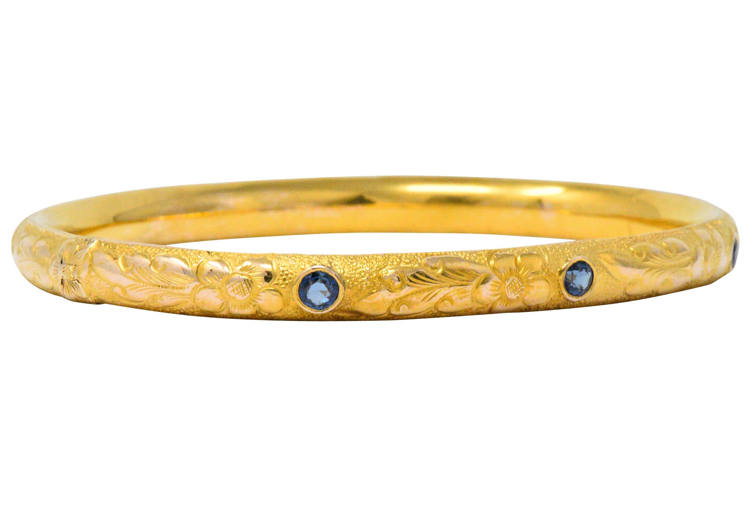 Round Cut JR Victorian 0.60 Carat Sapphire 14 Karat Gold Bangle Bracelet