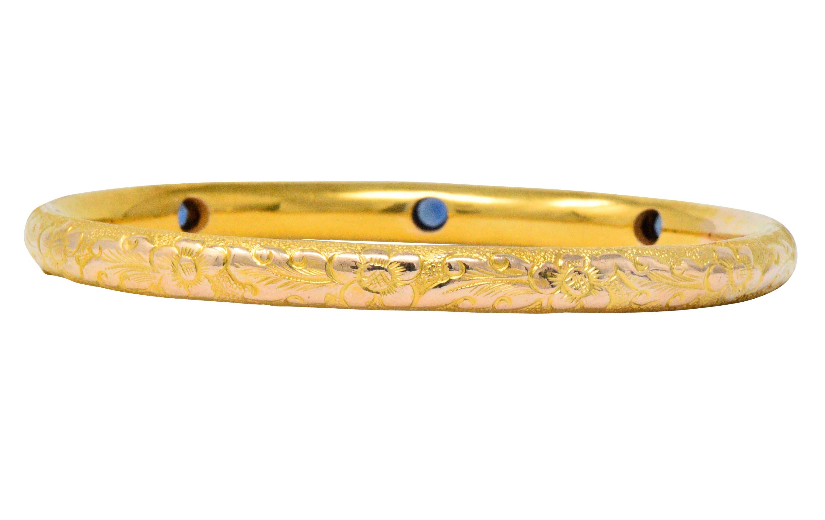 JR Victorian 0.60 Carat Sapphire 14 Karat Gold Bangle Bracelet In Excellent Condition In Philadelphia, PA
