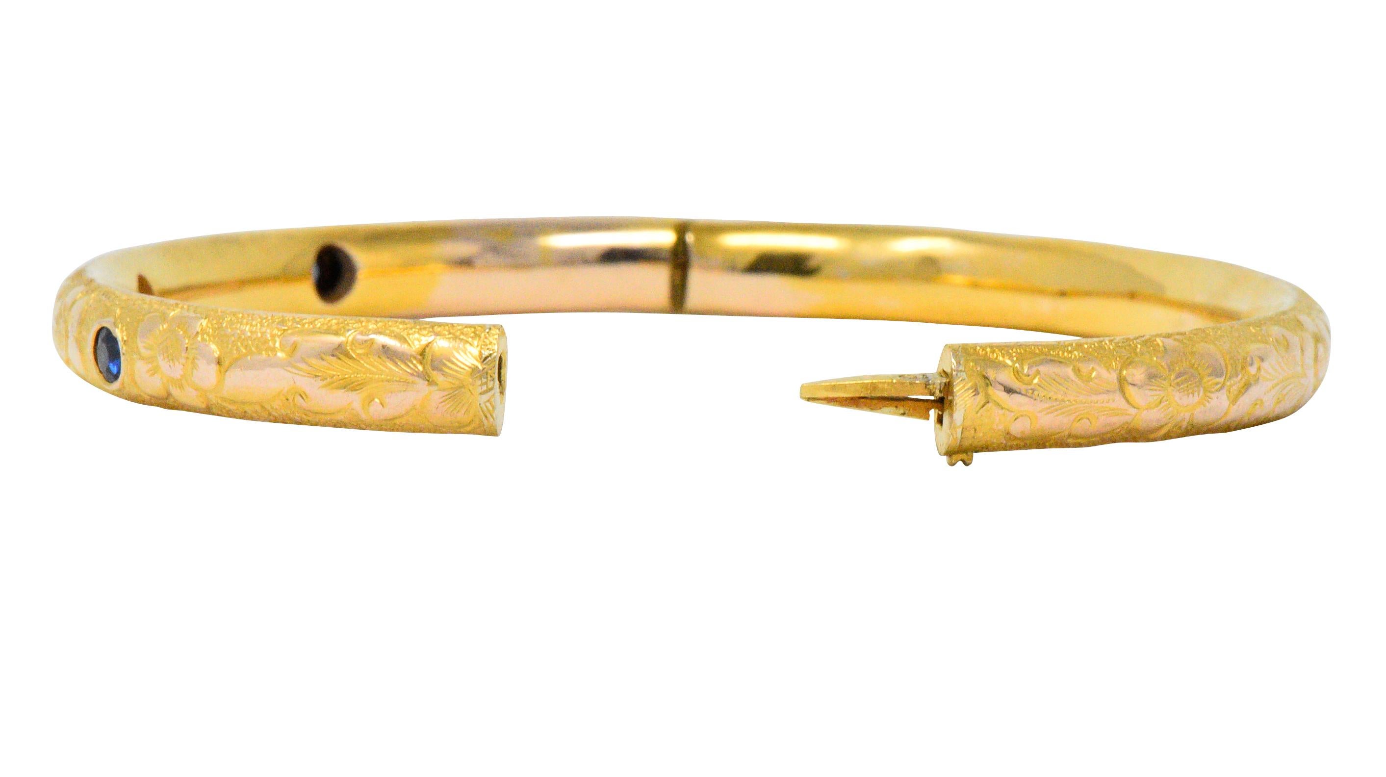 Women's or Men's JR Victorian 0.60 Carat Sapphire 14 Karat Gold Bangle Bracelet