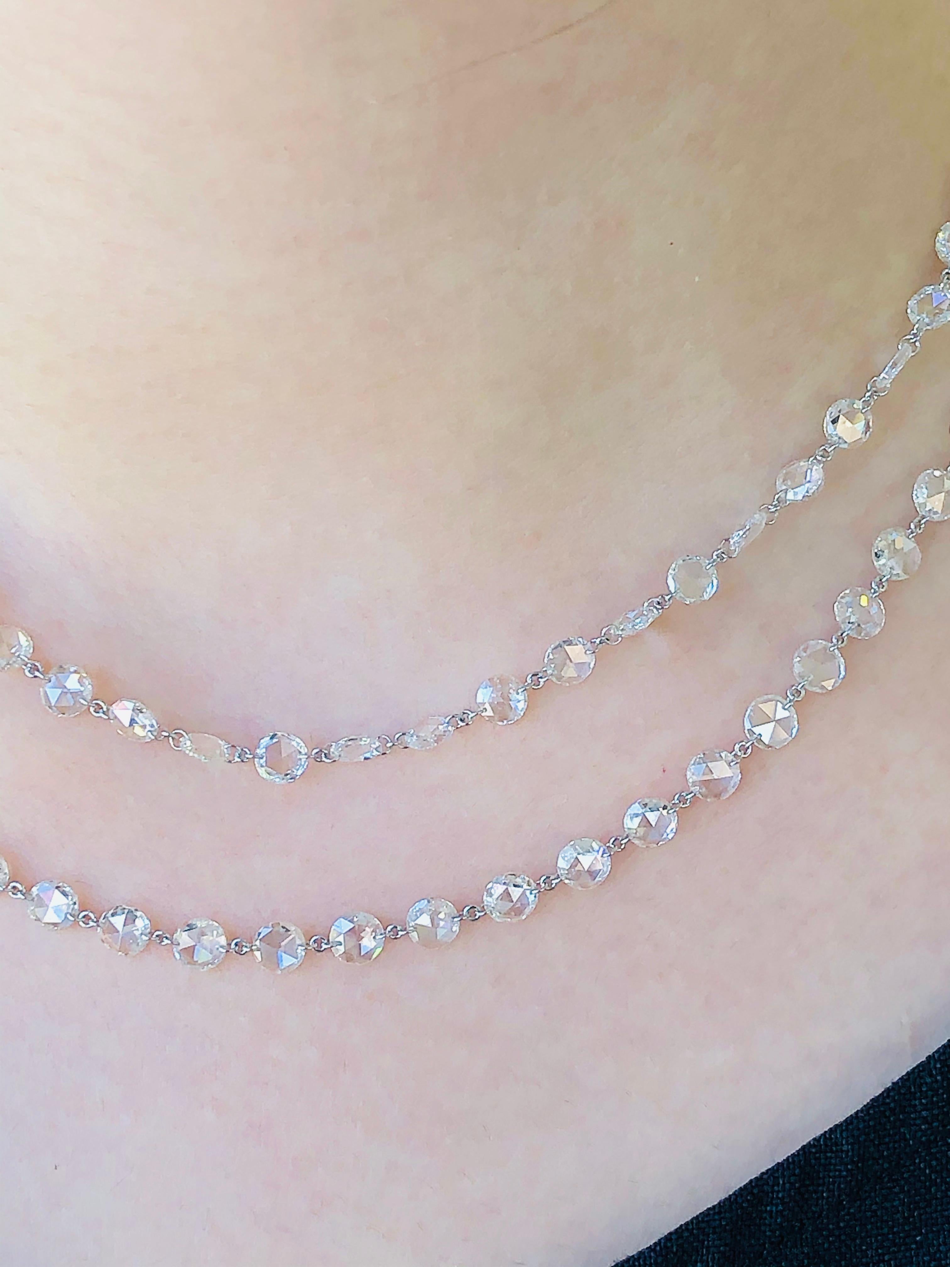 Taille rose JR Collier en or blanc 18 carats avec diamants blancs taille rose en vente