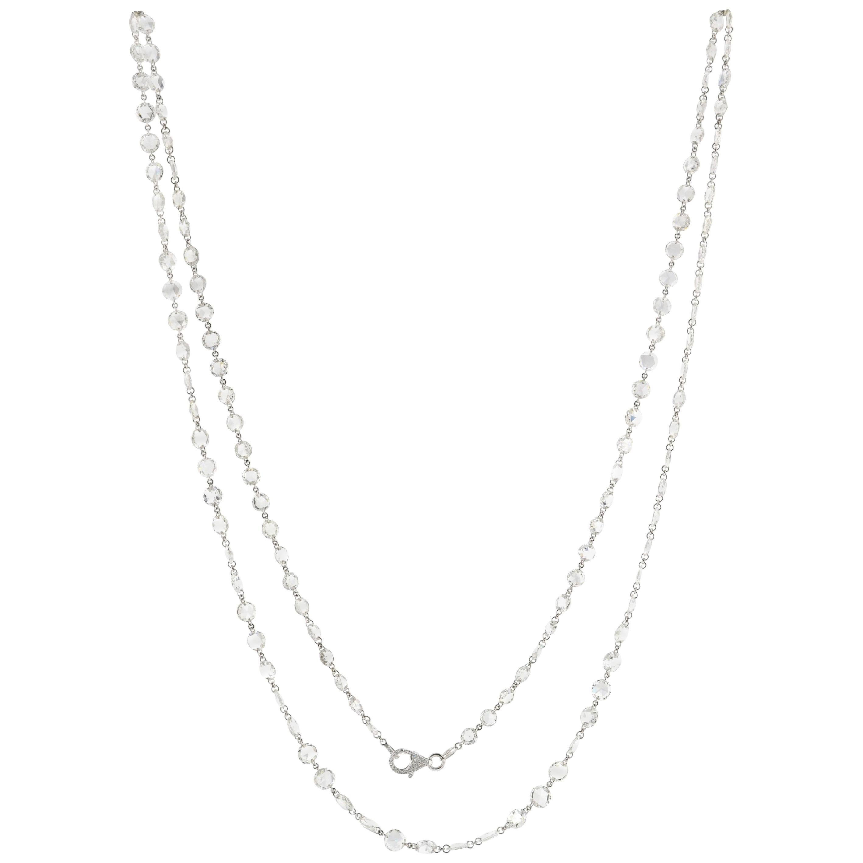 JR White Rose Cut Diamond Necklace 18 Karat White Gold