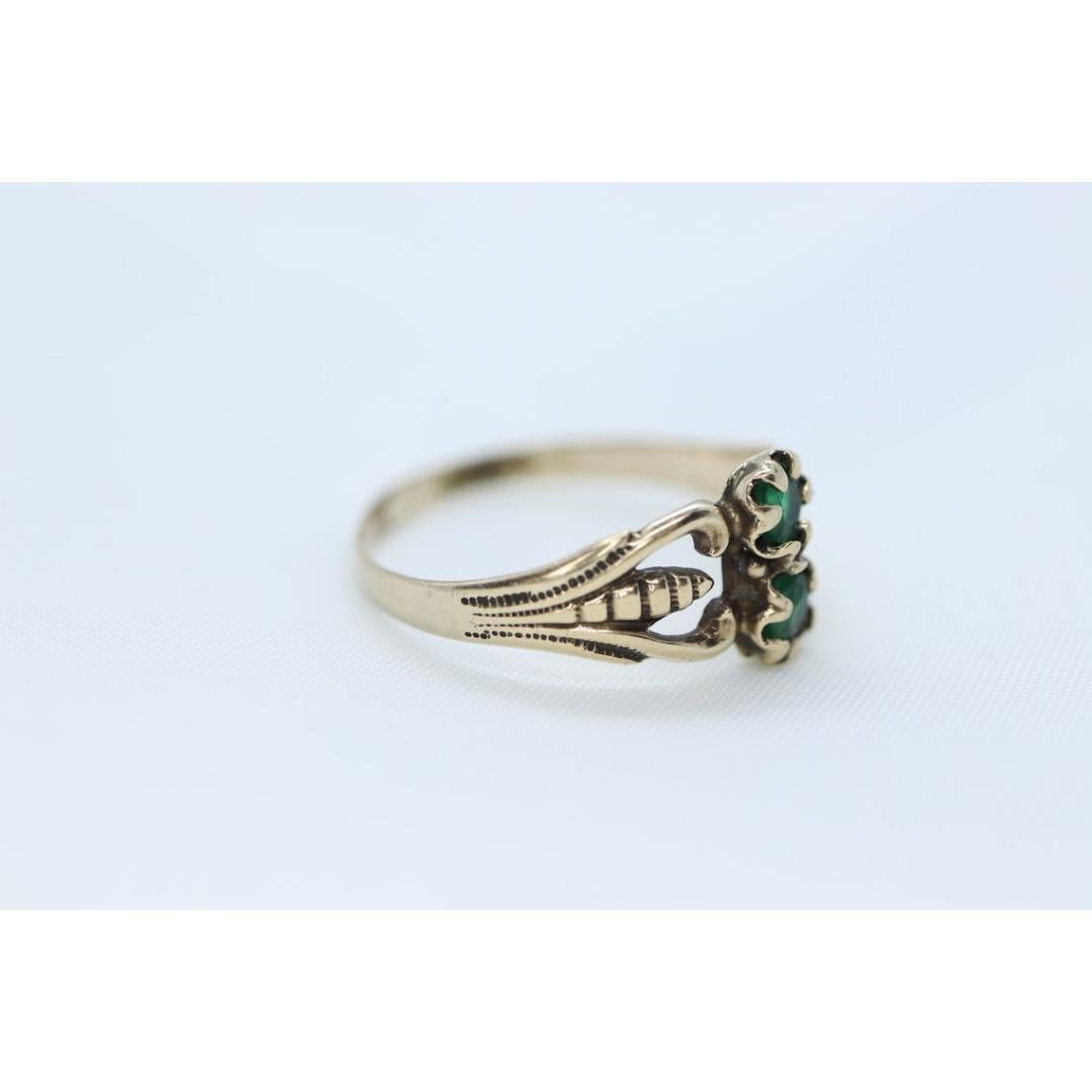 Banda JR Wood 10K. Vintage Jr Wood & Son Esmeralda Victoriana Garra Alianza de boda en venta 2