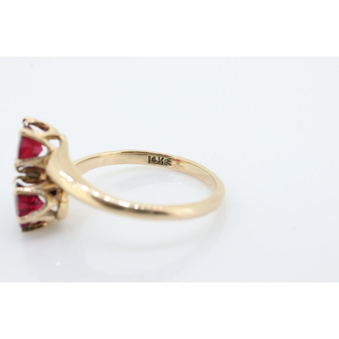 JR Wood 14K Garnet Twin Band. Vintage Jr Wood and Sons Garnet Victorian claw For Sale 1