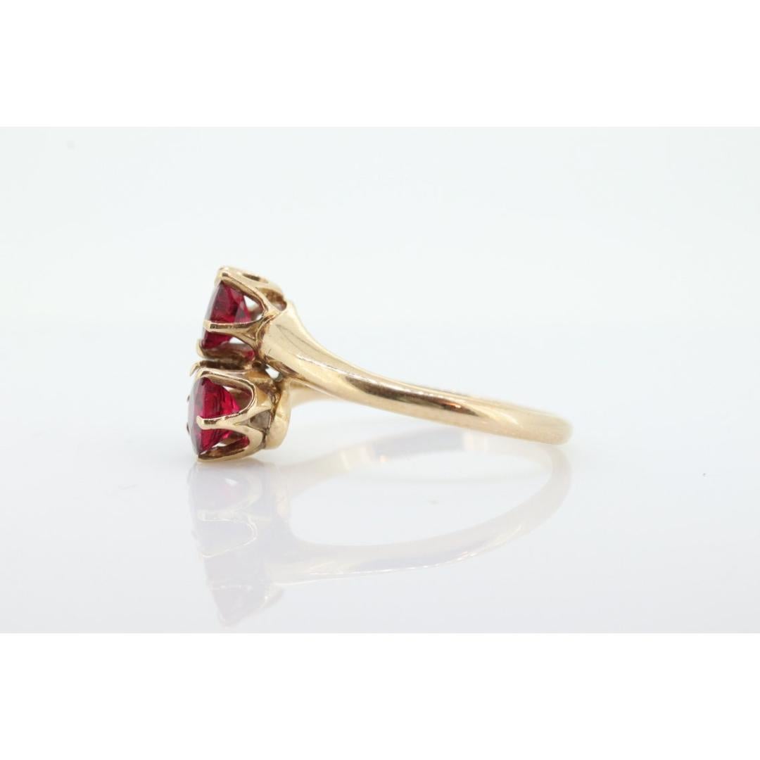 JR Wood 14K Garnet Twin Band. Vintage Jr Wood and Sons Garnet Victorian claw For Sale 4
