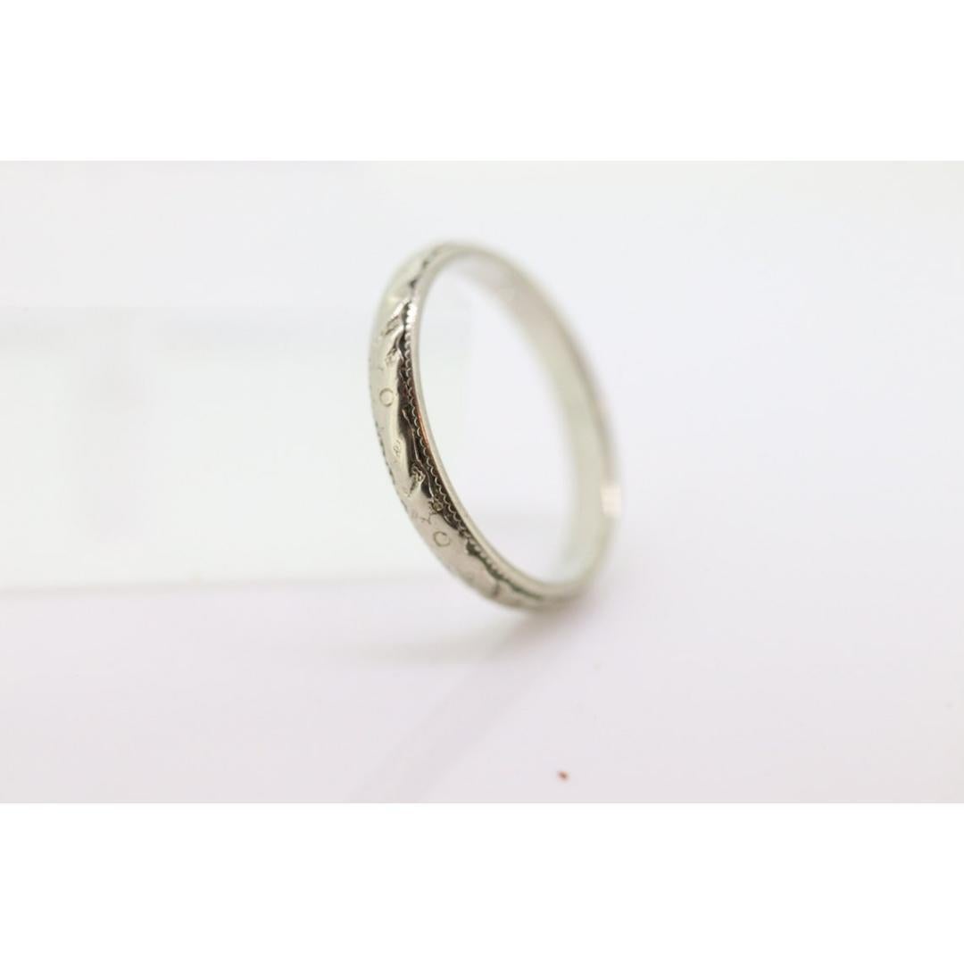 JR Wood and Sons 18K Band. 18k White Gold Embossed Flower Blossom Antique 1920s For Sale 1