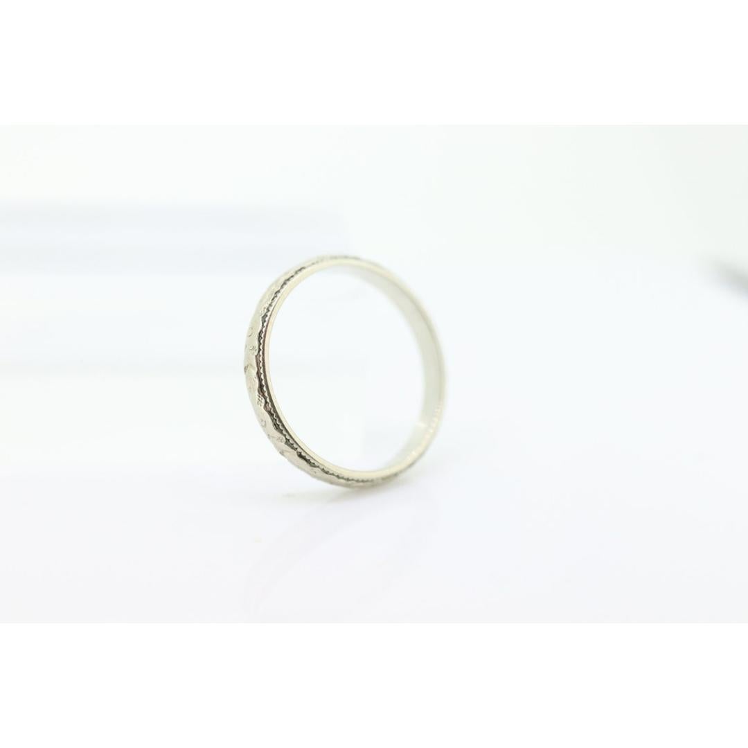 JR Wood and Sons 18K Band. 18k White Gold Embossed Flower Blossom Antique 1920s For Sale 4