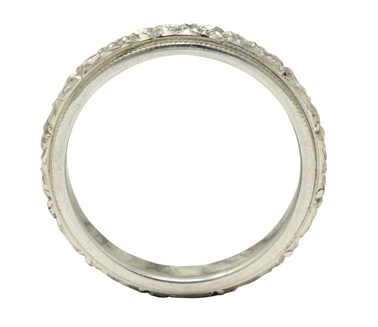 J.R. Wood and Sons Art Deco 18 Karat White Gold Floral Band Ring at 1stDibs