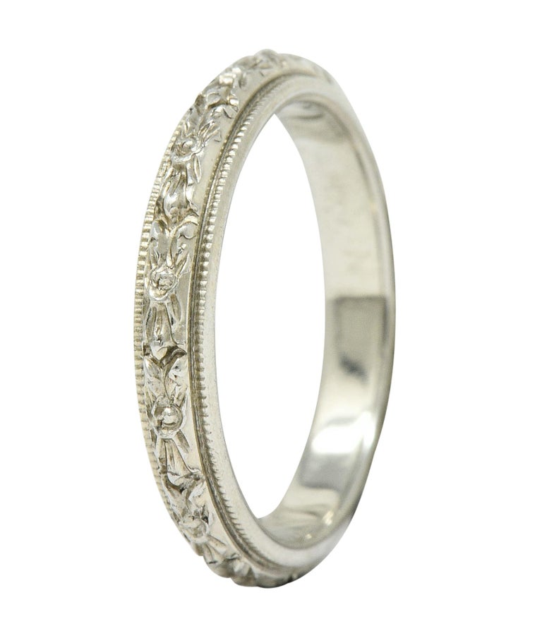 J.R. Wood and Sons Art Deco 18 Karat White Gold Floral Band Ring at 1stDibs