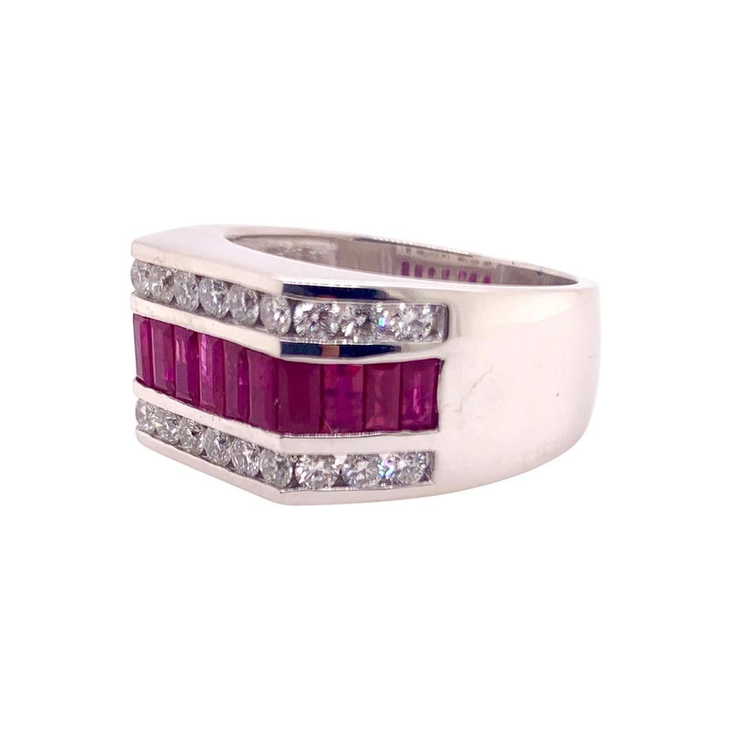 J.Ray Style Ruby Diamond Band Ring in 14k White Gold For Sale
