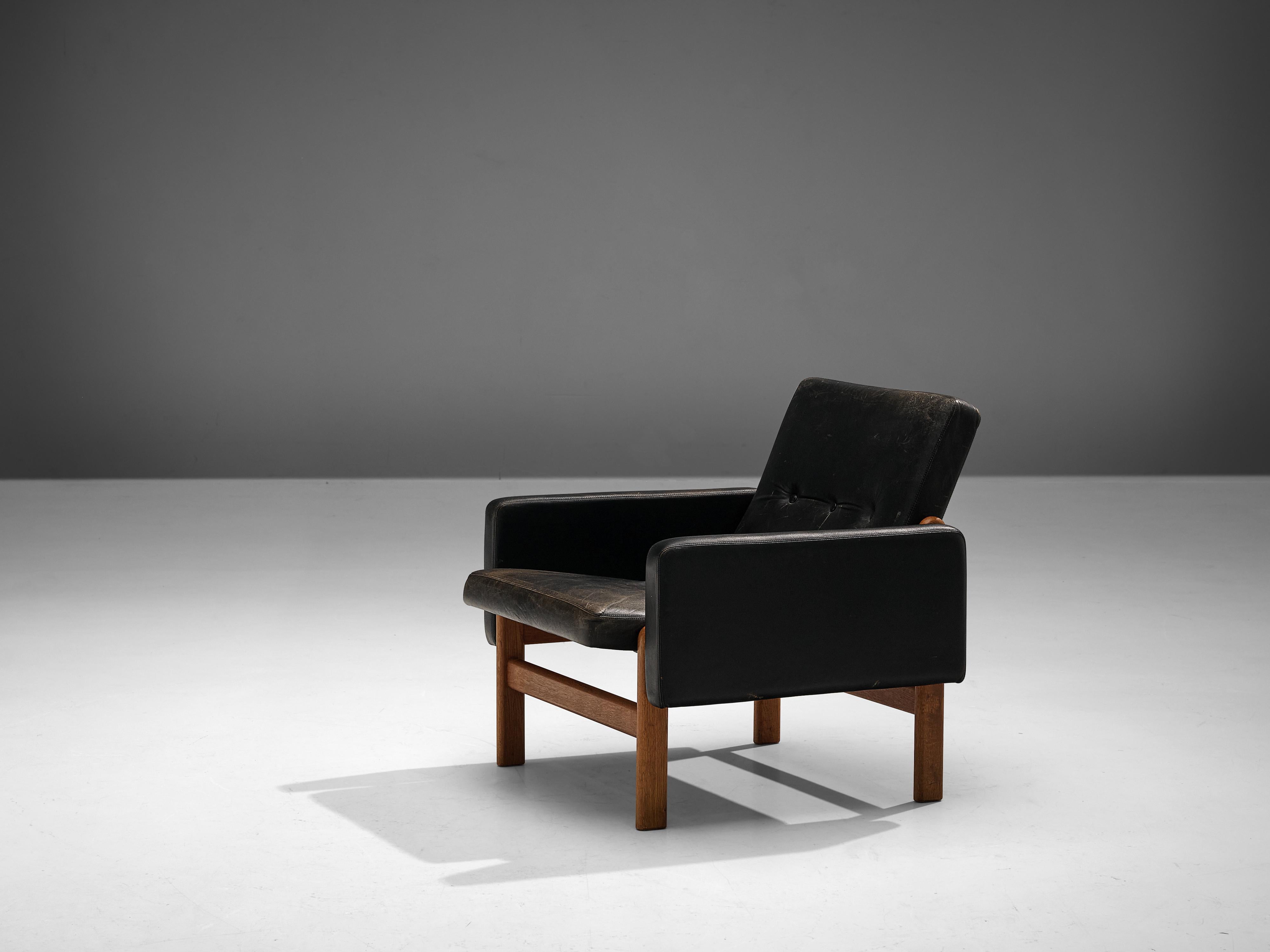 Danish Jørgen Bækmark for FDB Møbler Easy Chair in Oak and Leather For Sale