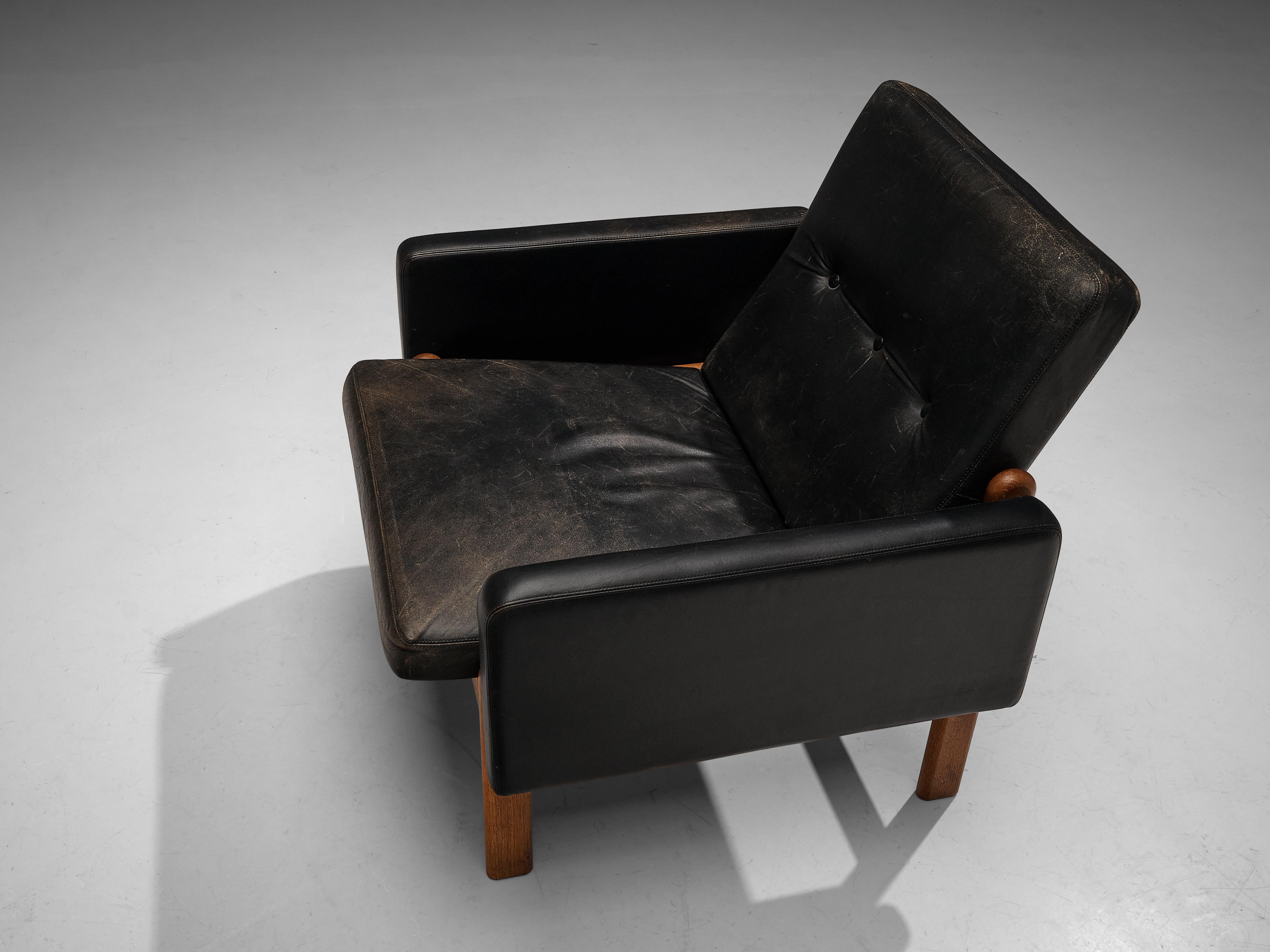 Jørgen Bækmark for FDB Møbler Easy Chair in Oak and Leather For Sale 2