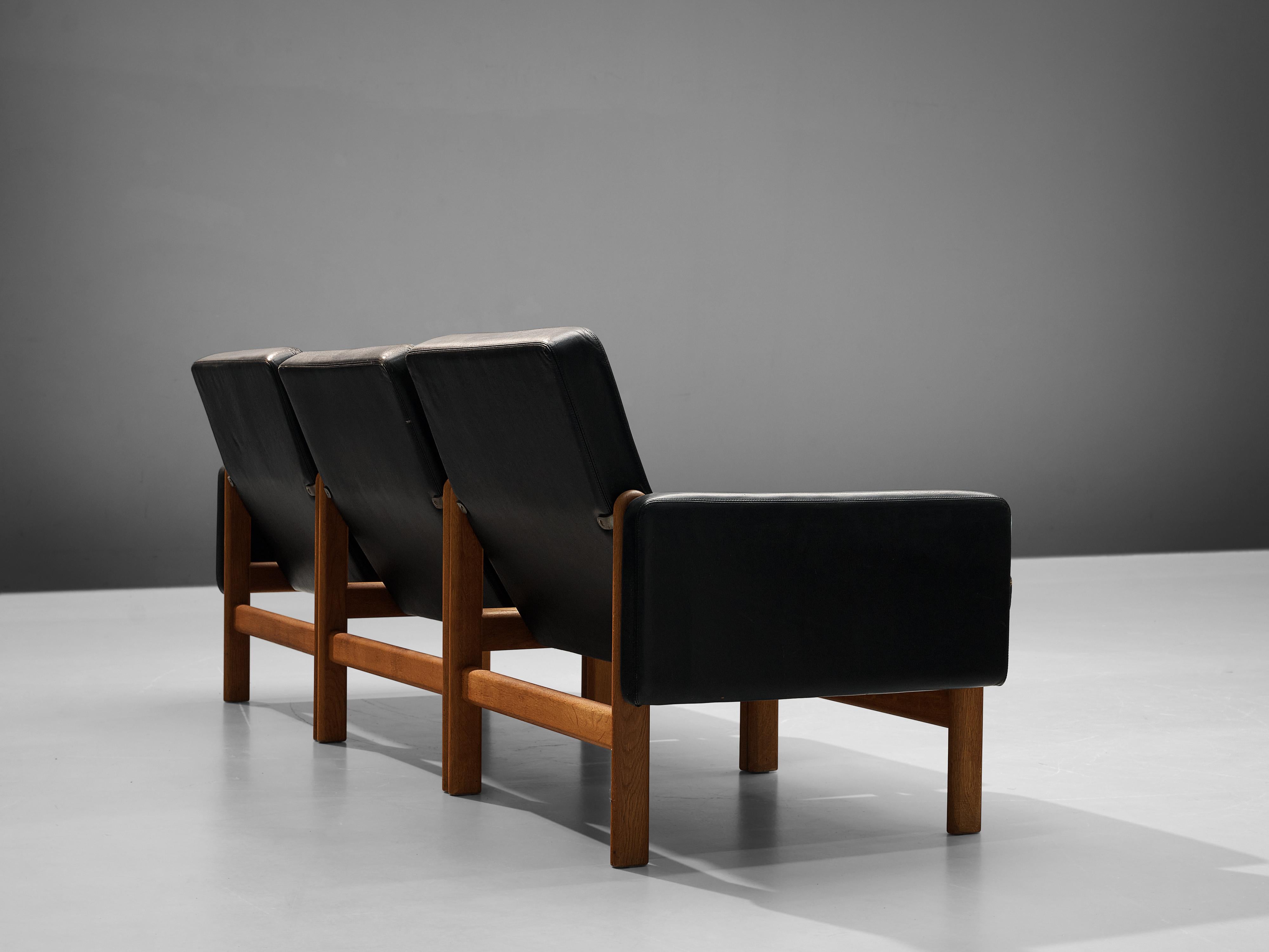 Jørgen Bækmark for FDB Møbler Three Seat Modular Sofa in Oak and Leather 3