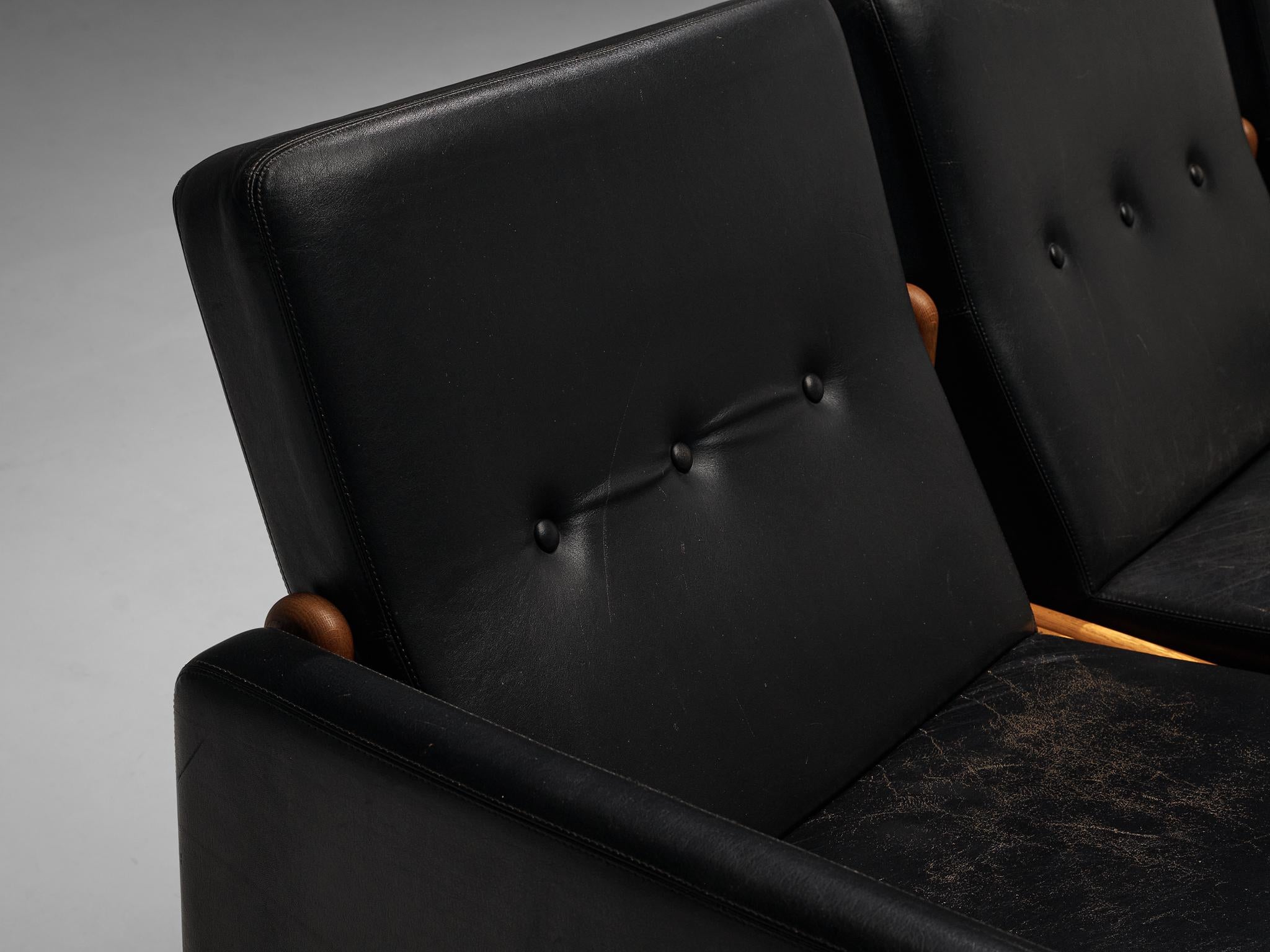 Jørgen Bækmark for FDB Møbler Three Seat Modular Sofa in Oak and Leather  For Sale 1