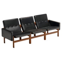 Vintage Jørgen Bækmark for FDB Møbler Three Seat Modular Sofa in Oak and Leather 