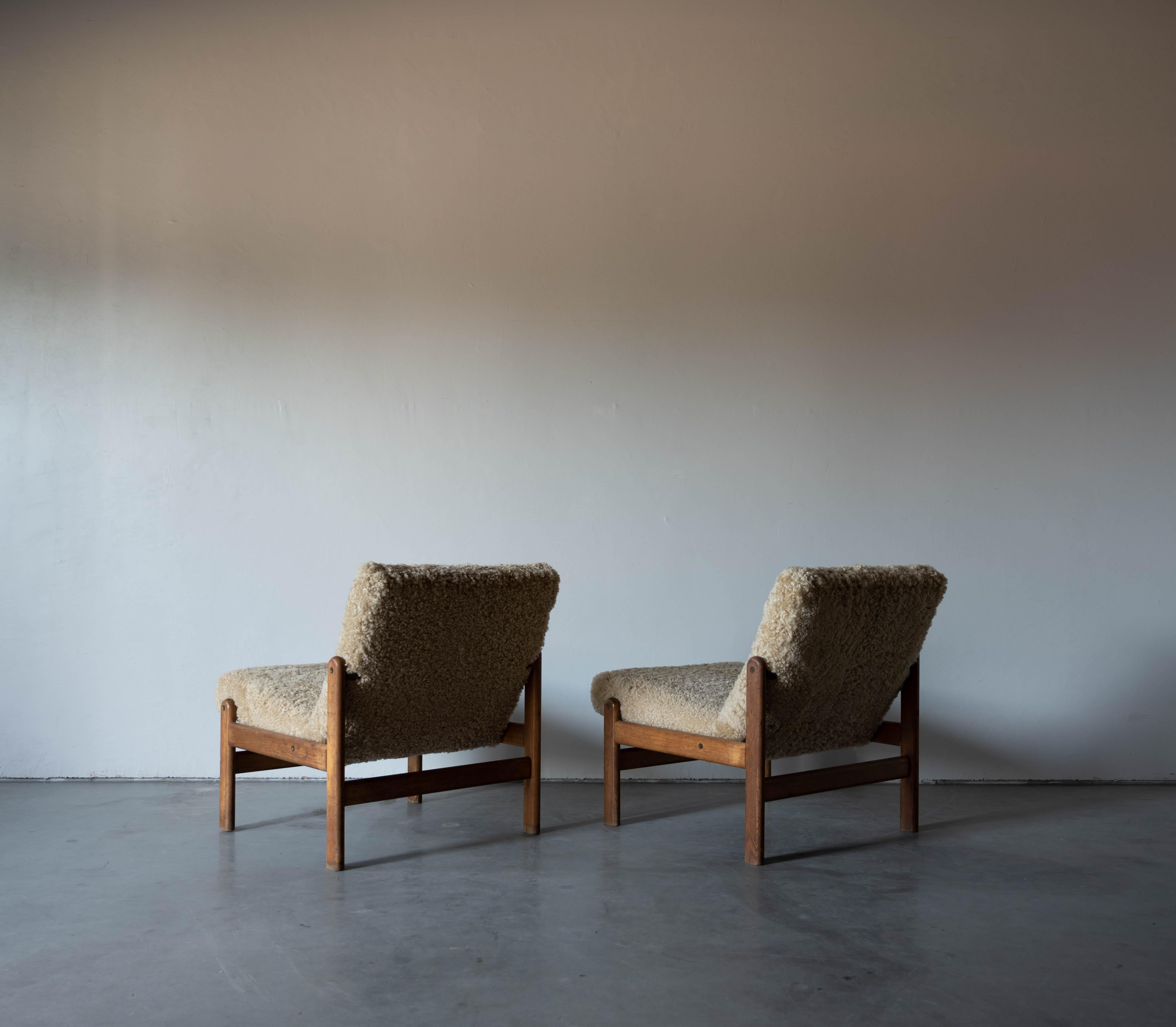 Danish Jørgen Bækmark, Slipper Chairs, Oak, Shearling, FDB Møbler, Denmark, 1960s