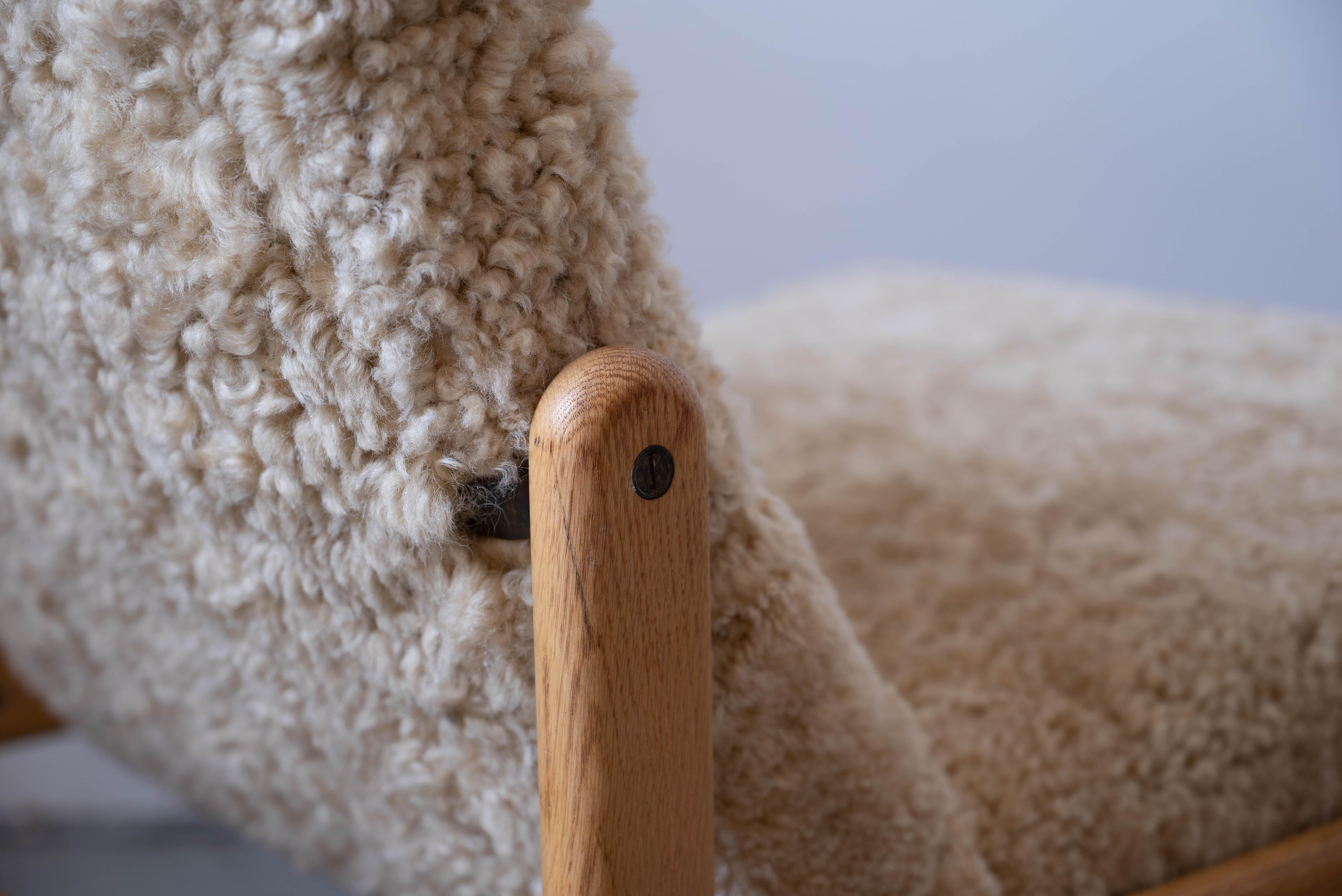 Mid-20th Century Jørgen Bækmark, Slipper Chairs, Oak, Shearling, FDB Møbler, Denmark, 1960s