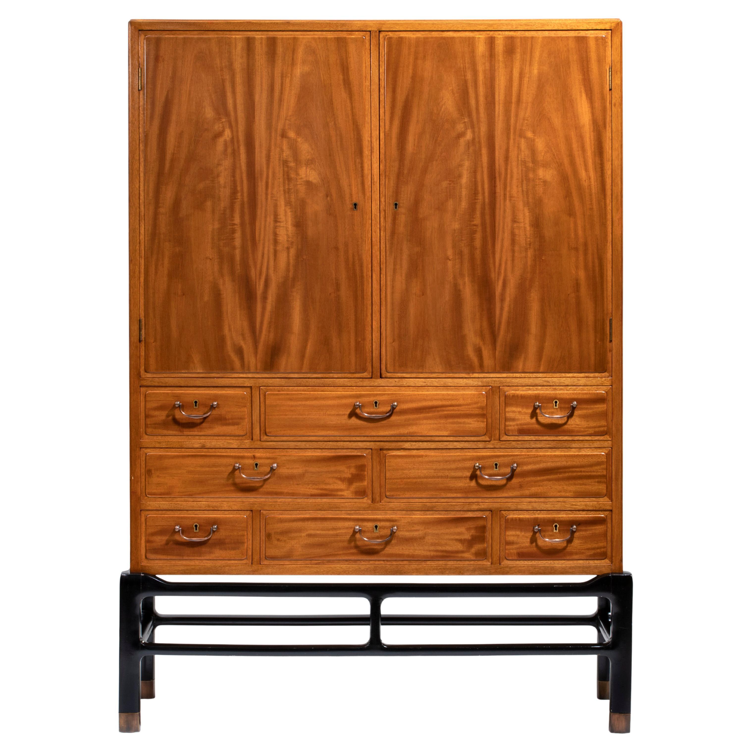 Jørgen Berg, An Exceptional Danish Mahogany, Lacquered & Patinated Brass Cabinet For Sale