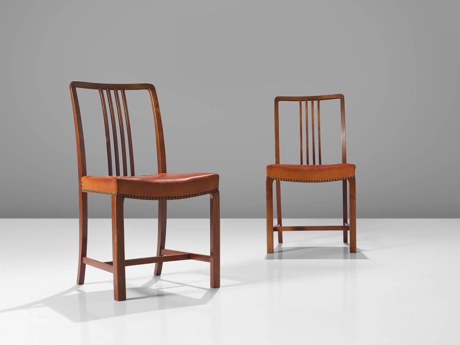 Jørgen Christensen Original Cognac Leather Chairs In Good Condition In Waalwijk, NL