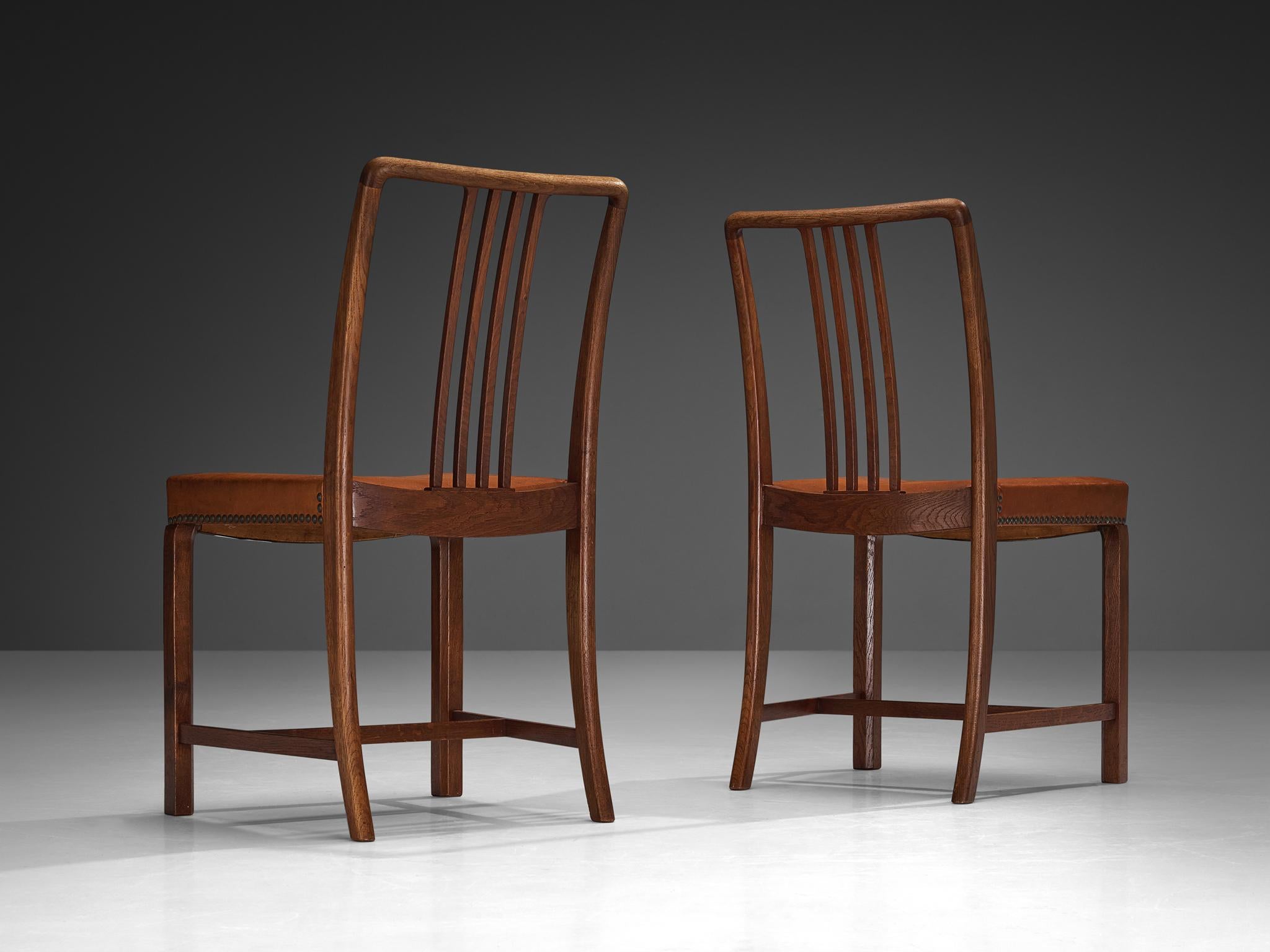 Jørgen Christensens Set of Eight Dining Chairs in Cognac Leather and Oak For Sale 3