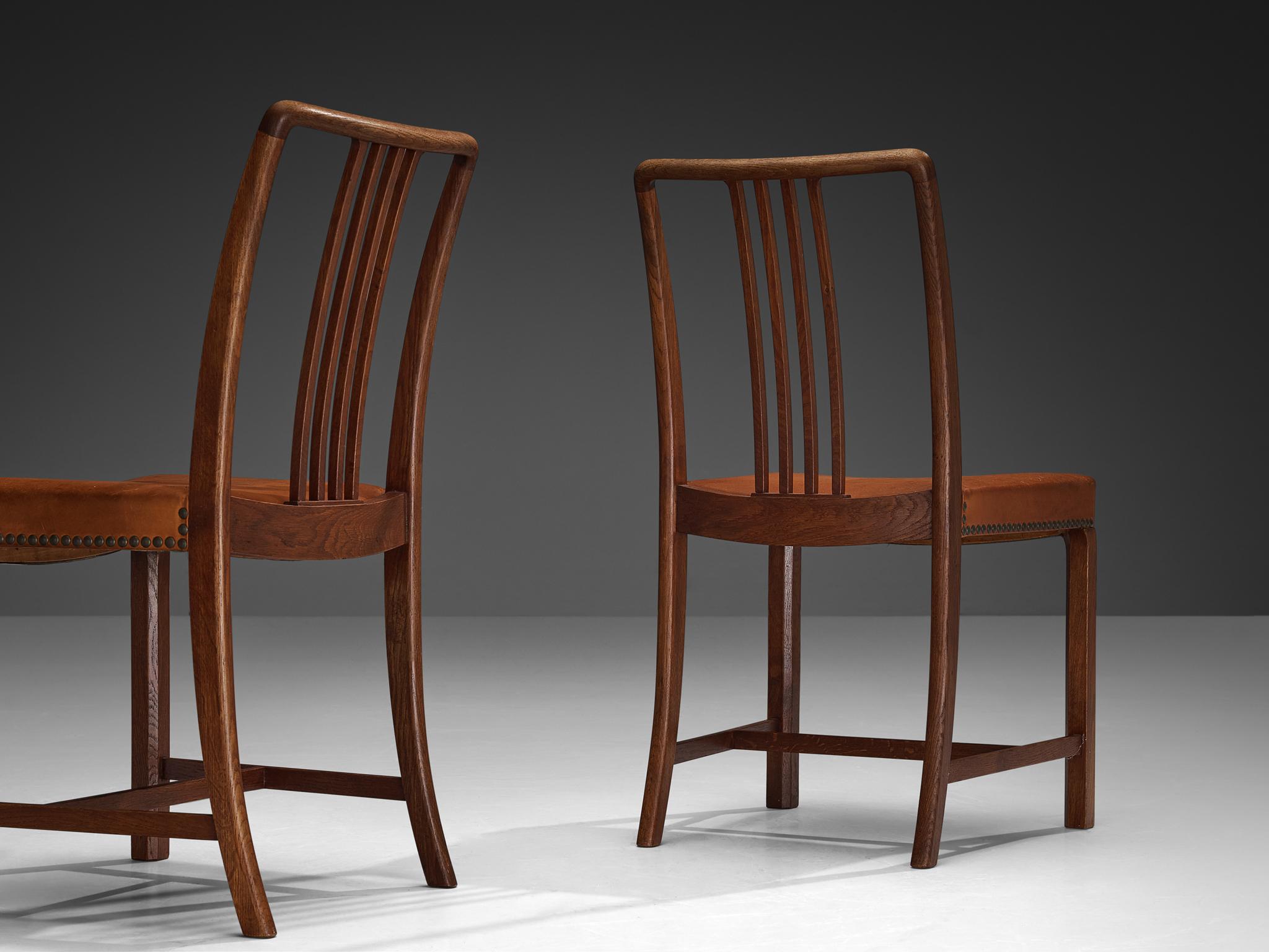 Jørgen Christensens Set of Eight Dining Chairs in Cognac Leather and Oak For Sale 4