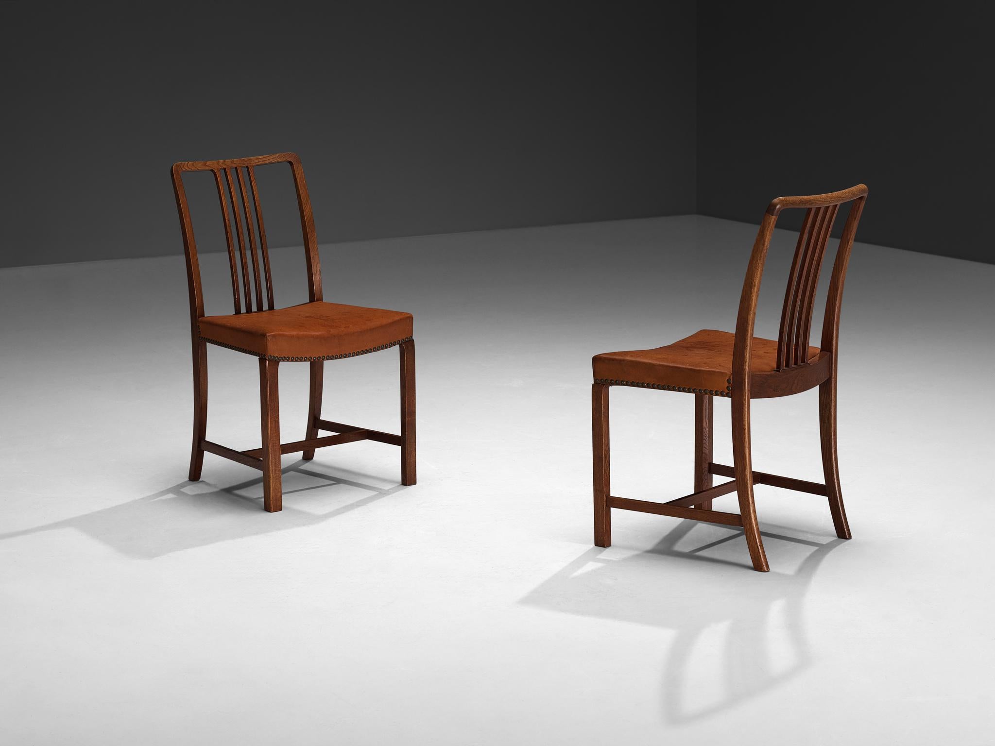 Jørgen Christensens Set of Eight Dining Chairs in Cognac Leather and Oak For Sale 5