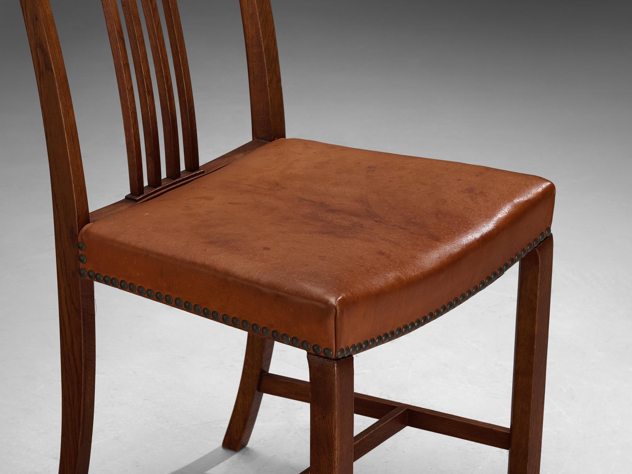 Jørgen Christensens Set of Eight Dining Chairs in Cognac Leather and Oak For Sale 6